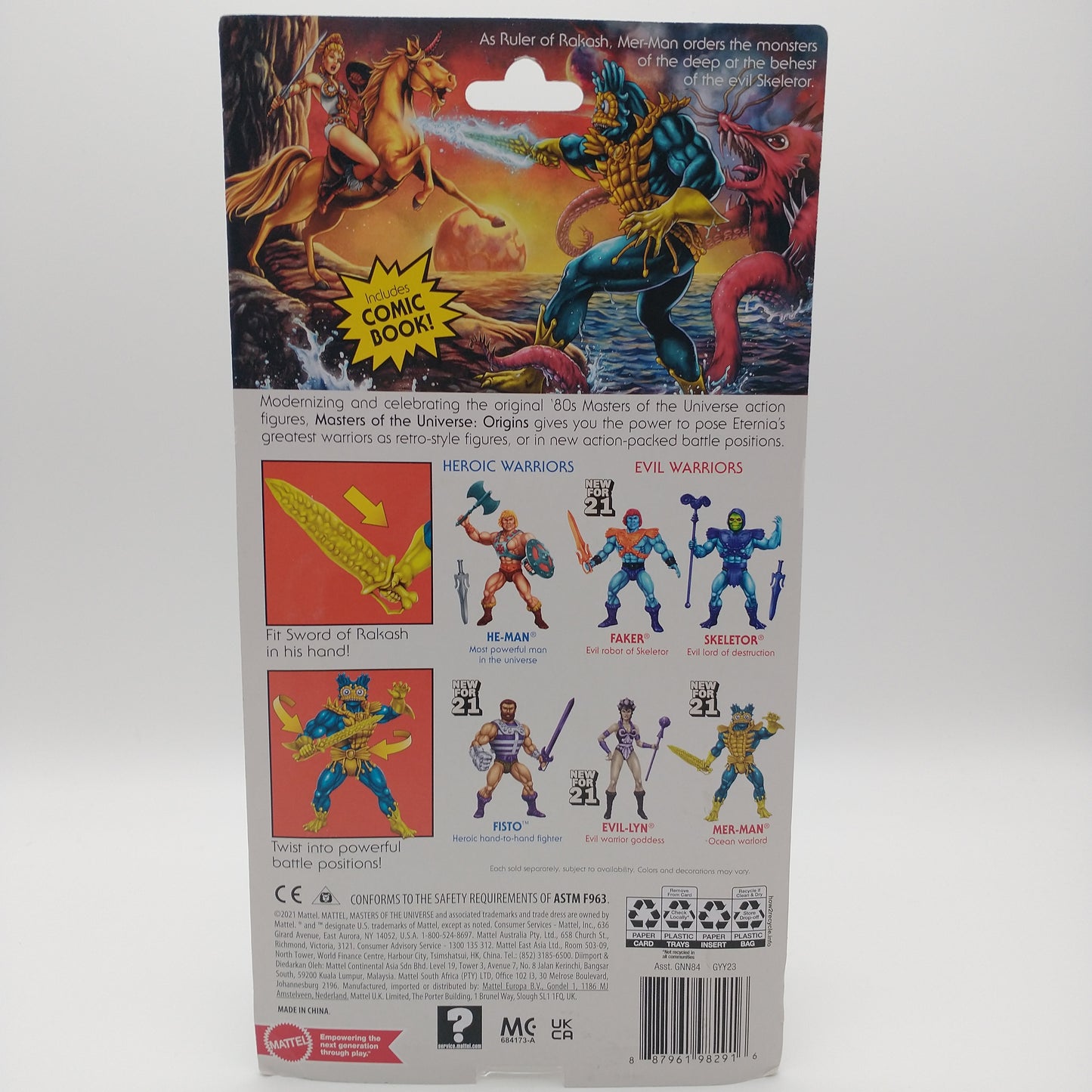 The back of the card featuring images of the action figure and a summary of information about them. It is illegible in the picture.