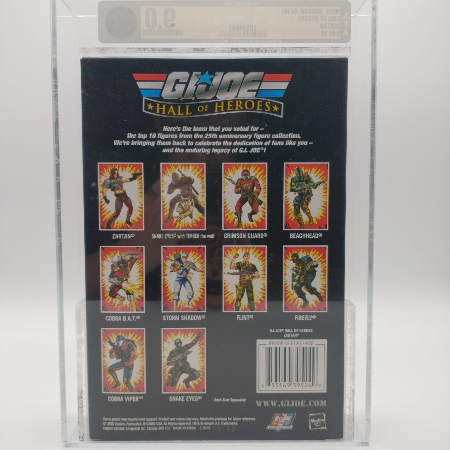A picture of the back of the card featuring pictures of other action figures available along with various playsets available for purchase.