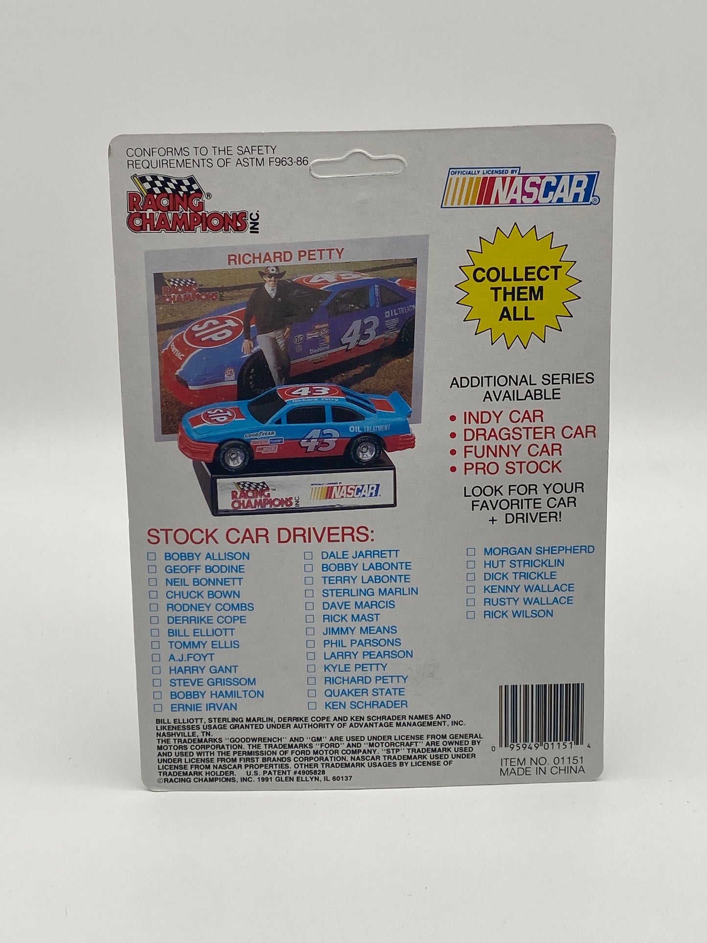 Racing Champions Nascar Stock Car 1991 Kyle Petty #42 1:64 Die-Cast Car Unpunched