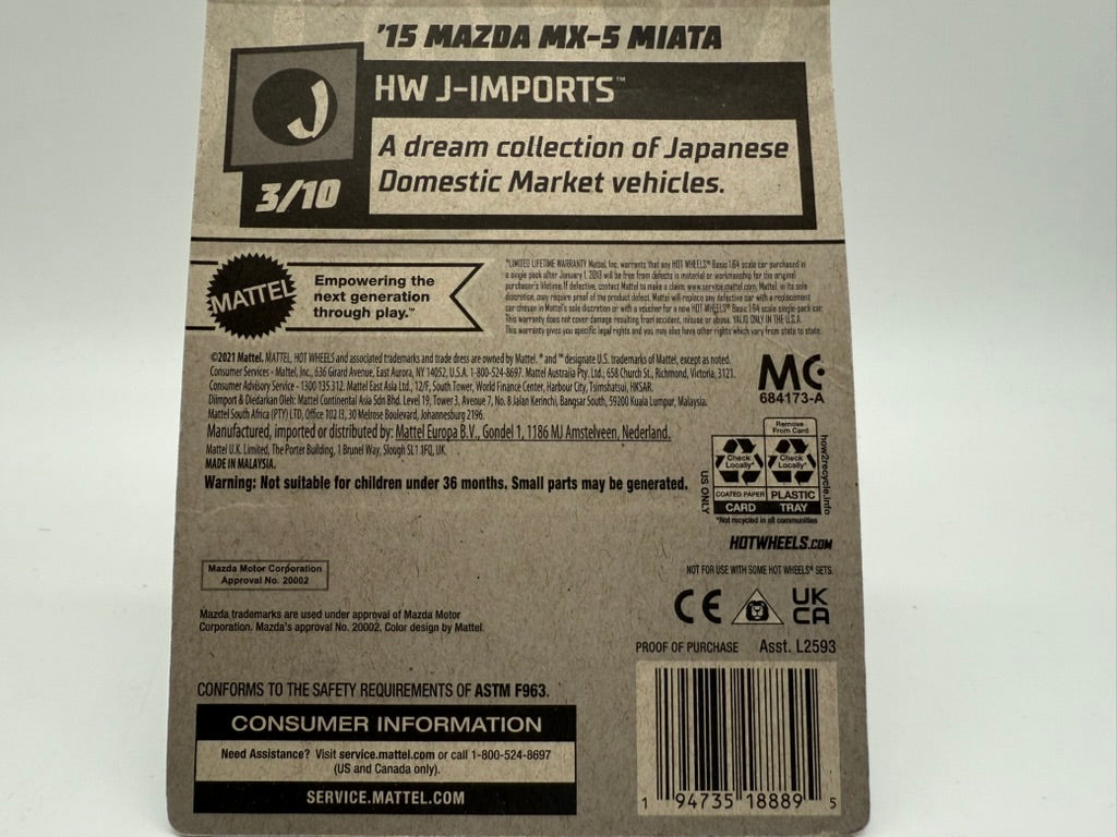 Hot Wheels 2015 Mazda MX-5 Miata 2021 Mattel (Teal/Green)