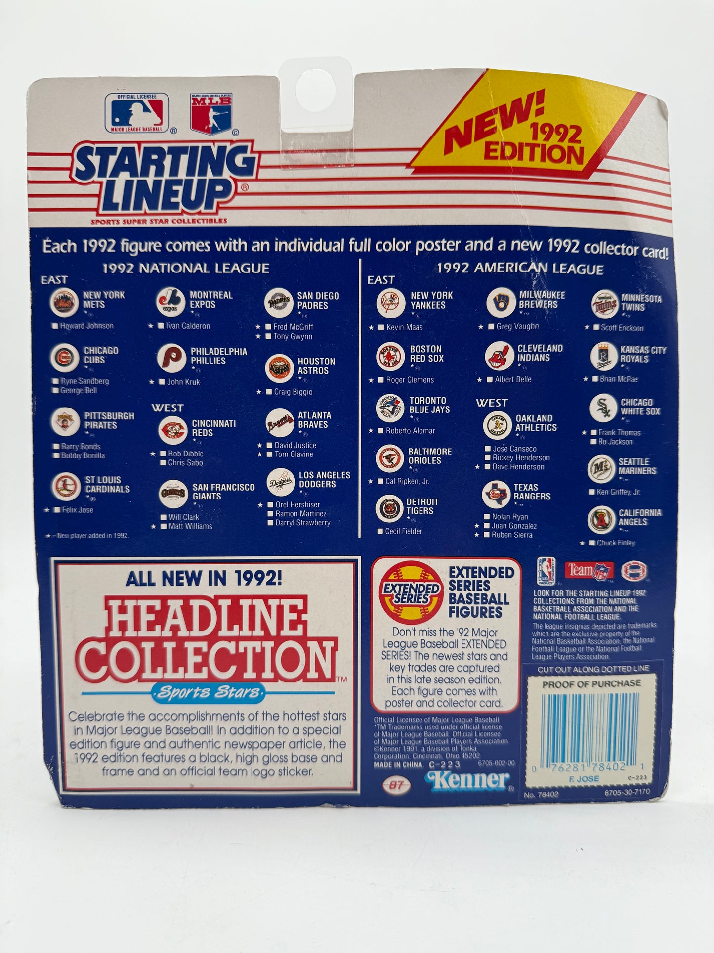 MLB Starting Lineup Felix Jose 1991 Kenner
