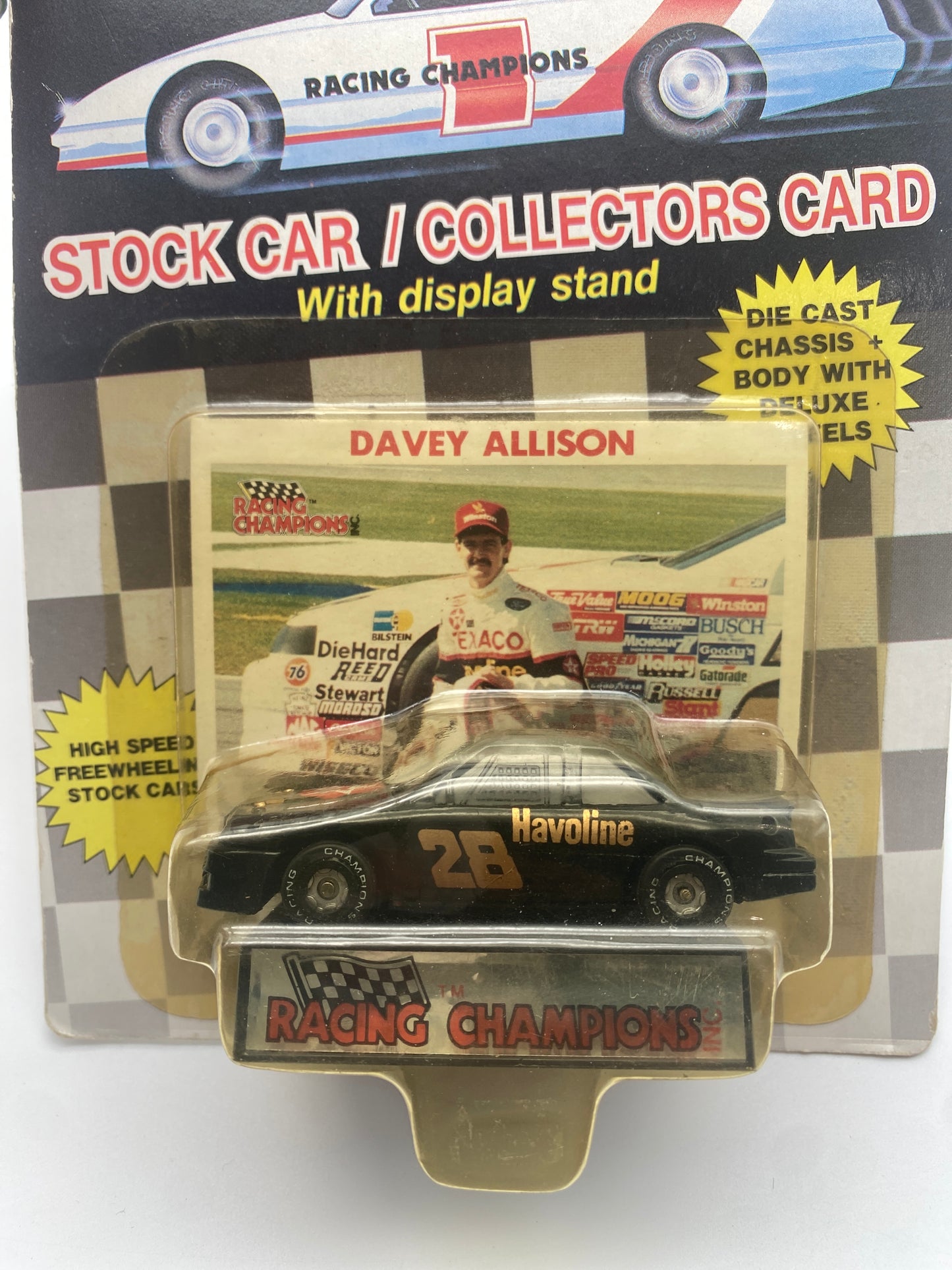 Racing Champions Stock Car/Collectors Card 1989 Davey Allison #28 Havolene 1:64 Die-Cast Car
