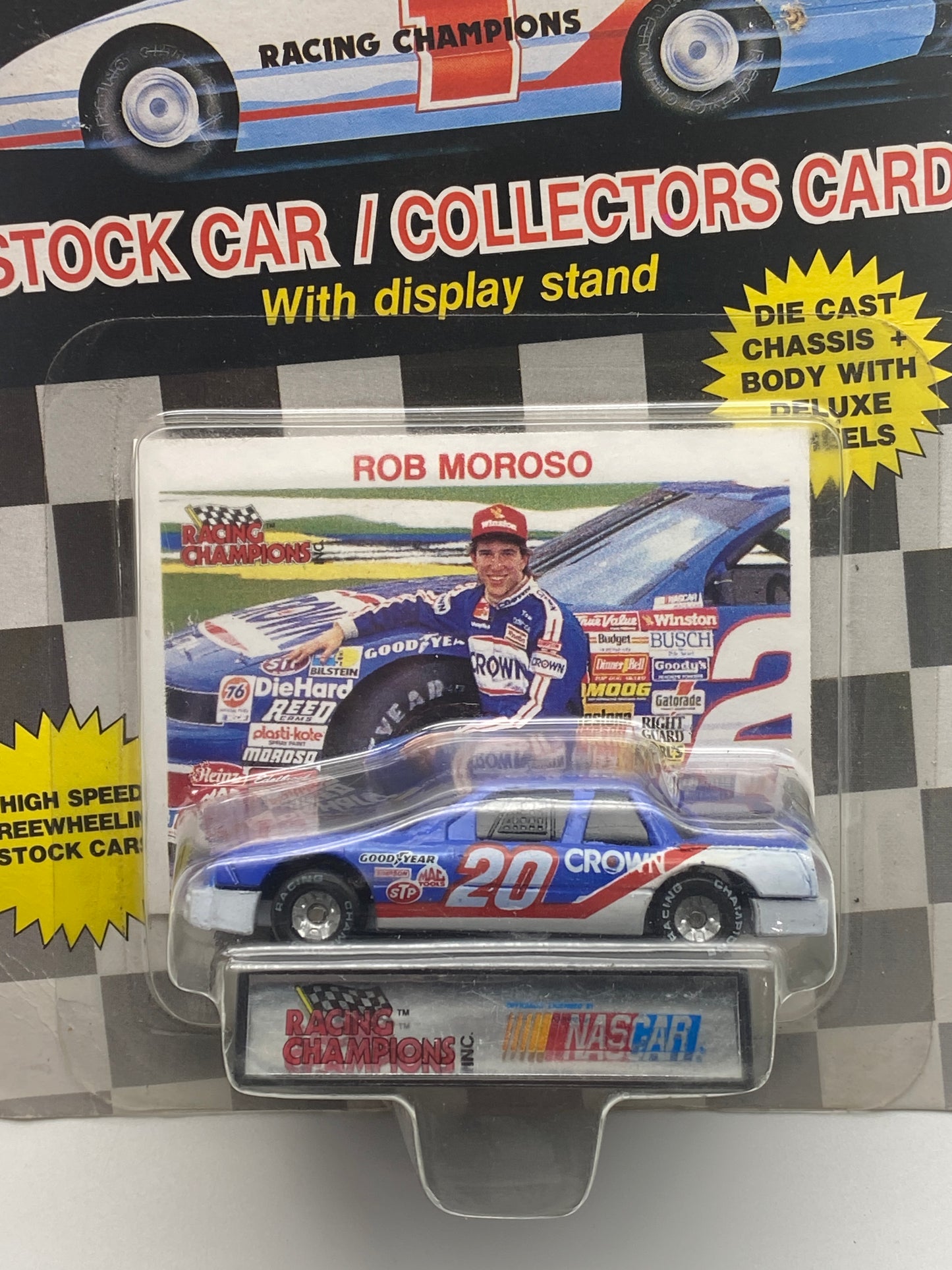 Racing Champions Stock Car/Collectors Card 1989 Rob Moroso #20 Crown 1:64 Die-Cast Car