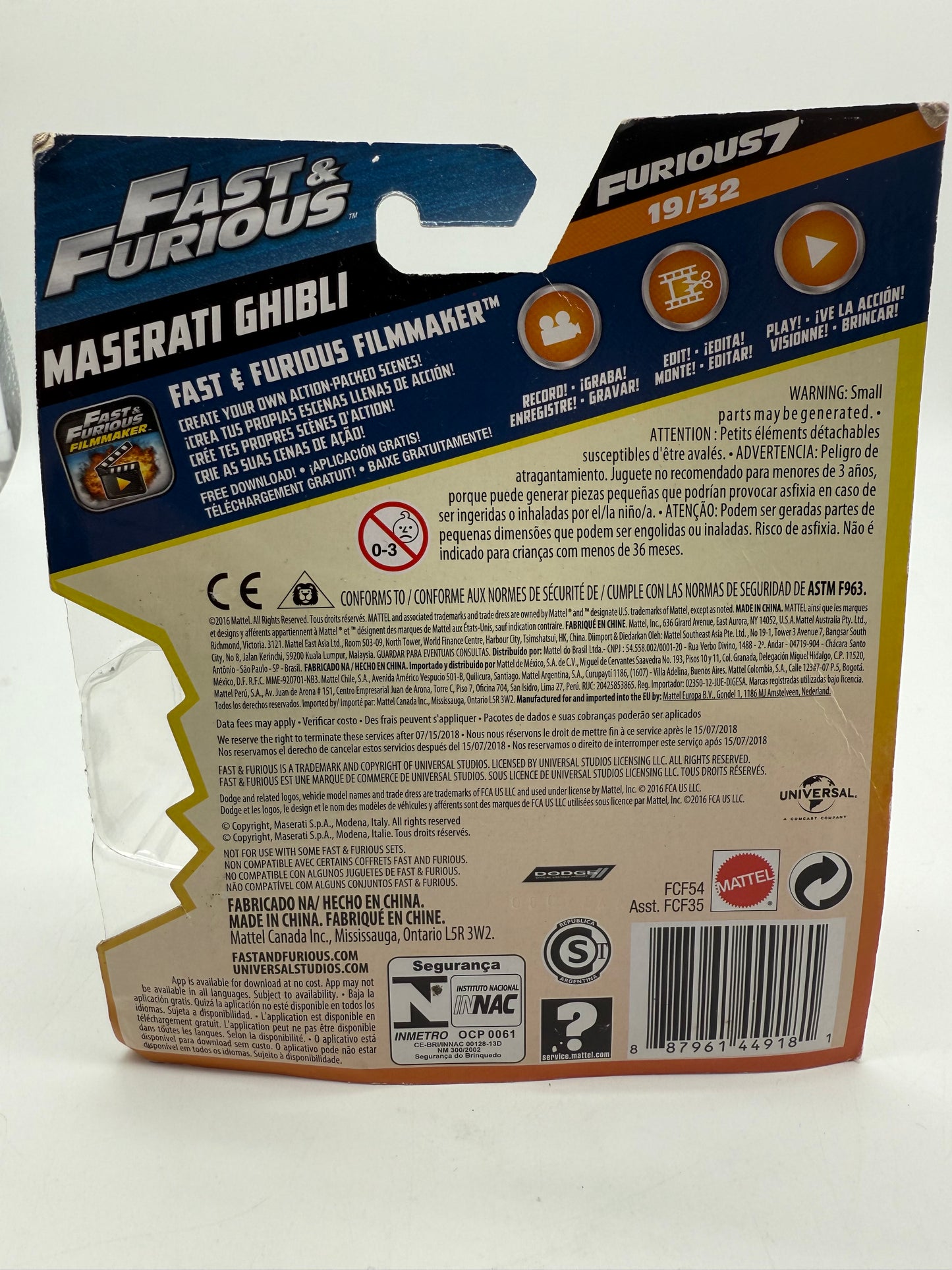 Hot Wheels Fast and Furious Maserati Ghibli 2016 Mattel