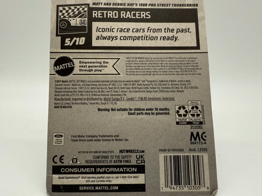 Hot Wheels Matt and Debbie Hay's 1988 Pro Street Thunderbird 2021 Mattel (White)