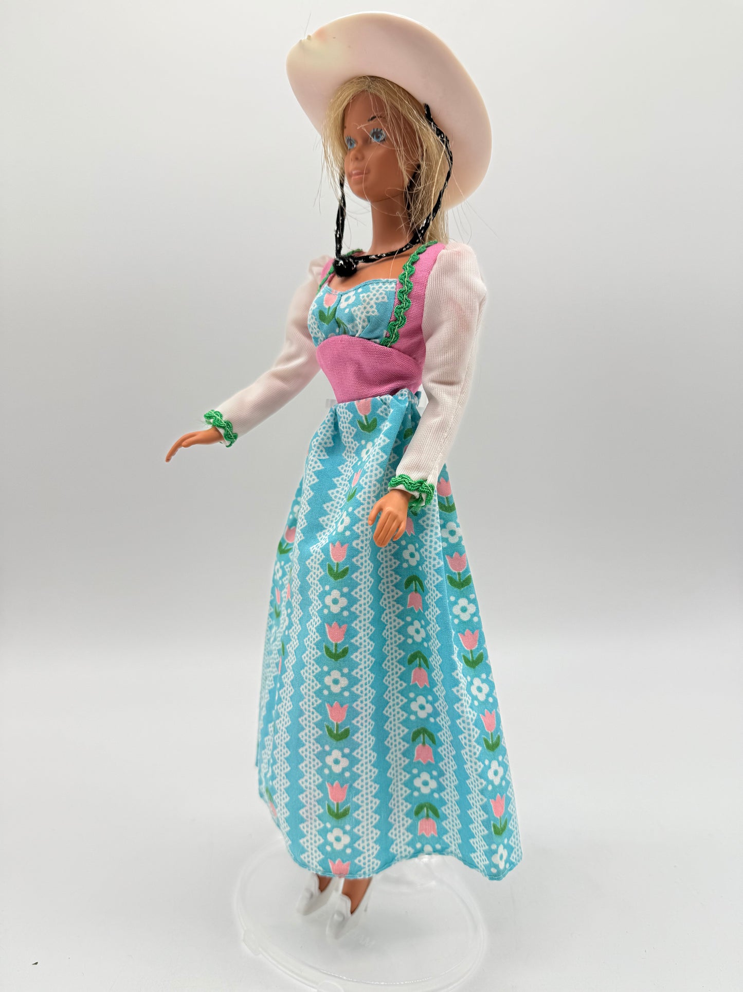 Western Barbie with Sweet 16 Floral Dress Blue Pink 1976 Mattel