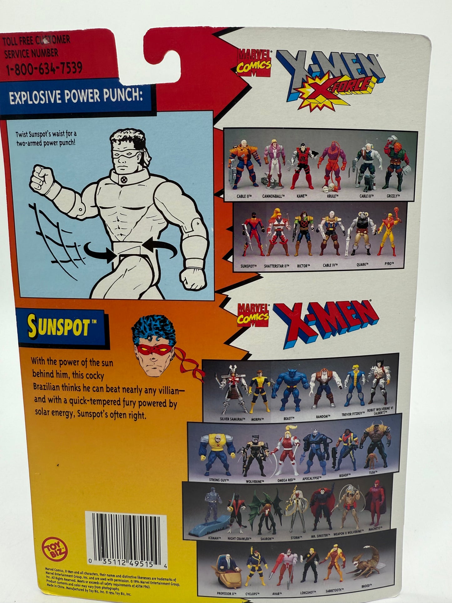 X-Men X-Force Sunspot 1994 Toy Biz