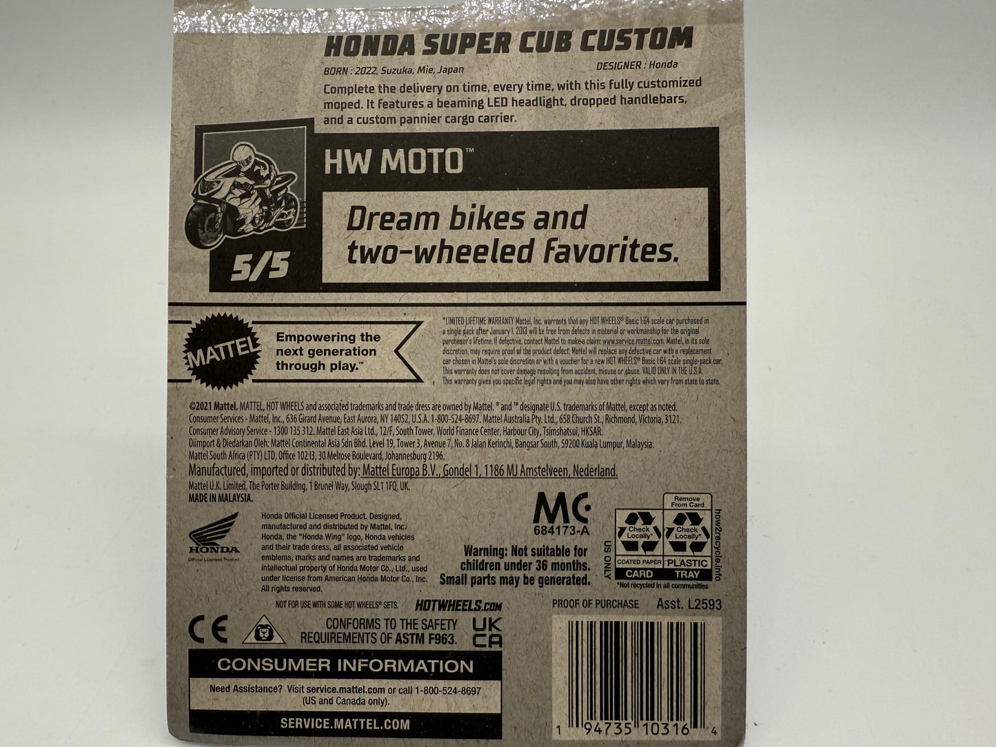 Hot Wheels Honda Super Cub Custom 2021 Mattel (Blue)