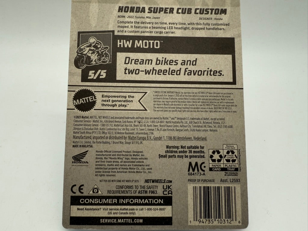 Hot Wheels Honda Super Cub Custom 2021 Mattel (Red)