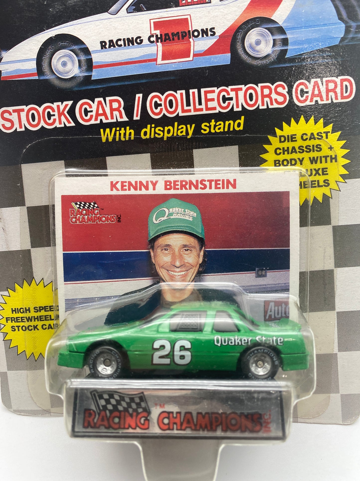 Racing Champions Stock Car/Collectors Card 1989 Kenny Bernstein #26 Quaker State 1:64 Die-Cast Car