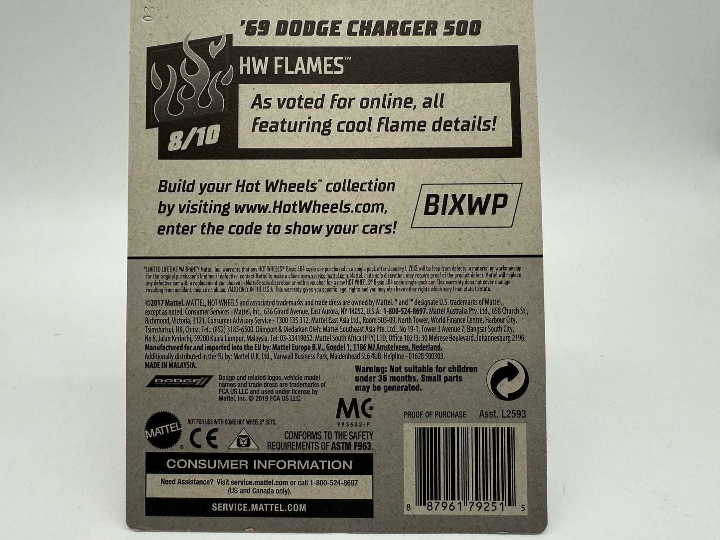 Hot Wheels 1969 Dodge Charger 500 2017 Mattel