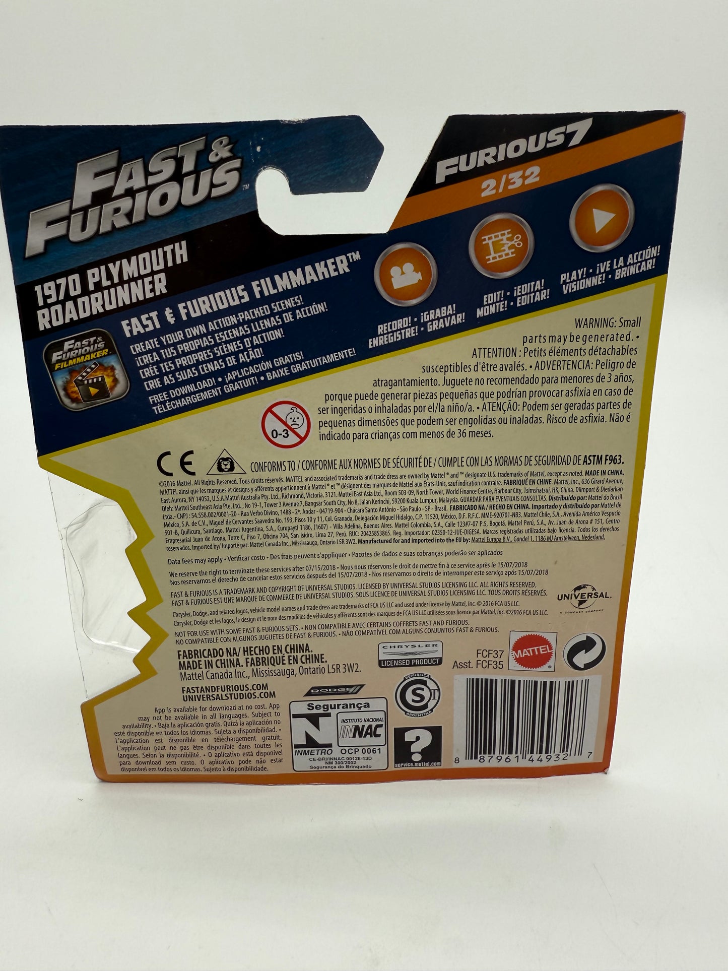 Hot Wheels Fast and Furious Plymouth Roadrunner 1970 2016 Mattel