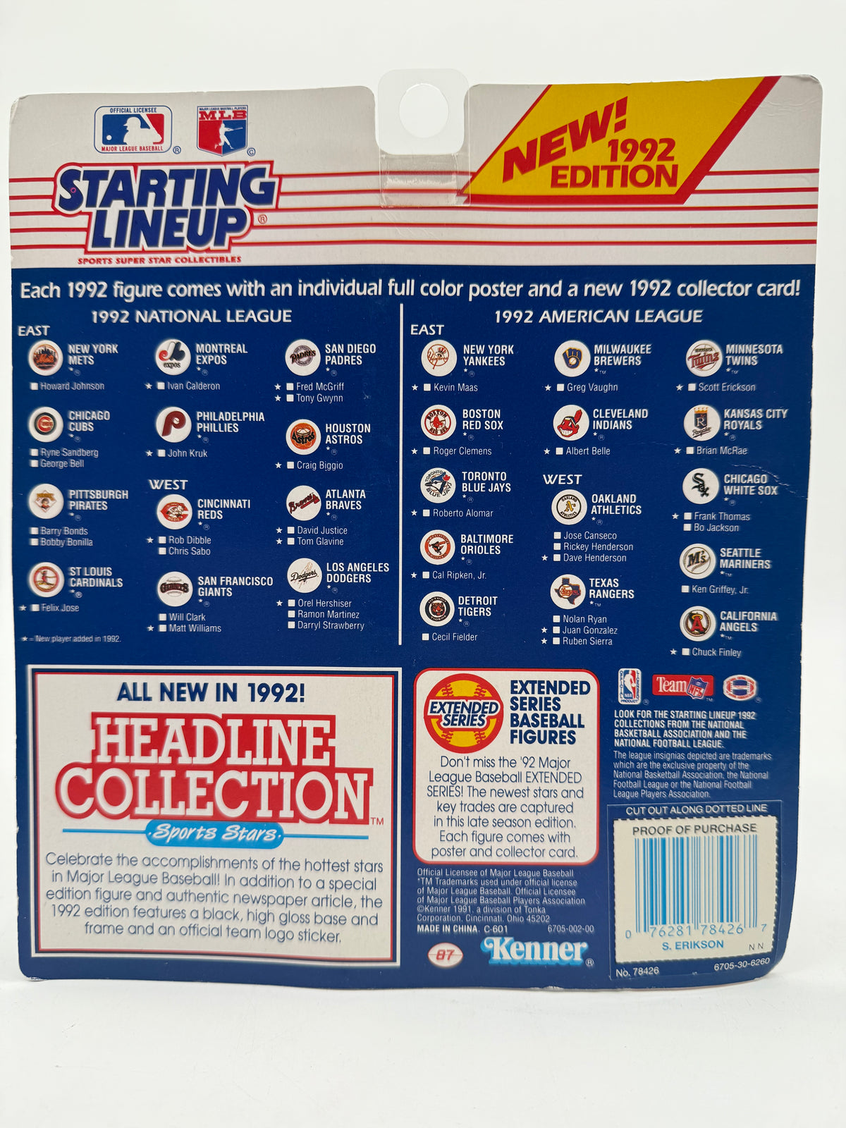 Kenner 1991 MLB Starting Lineup Scott Erickson, photo 2 of 2