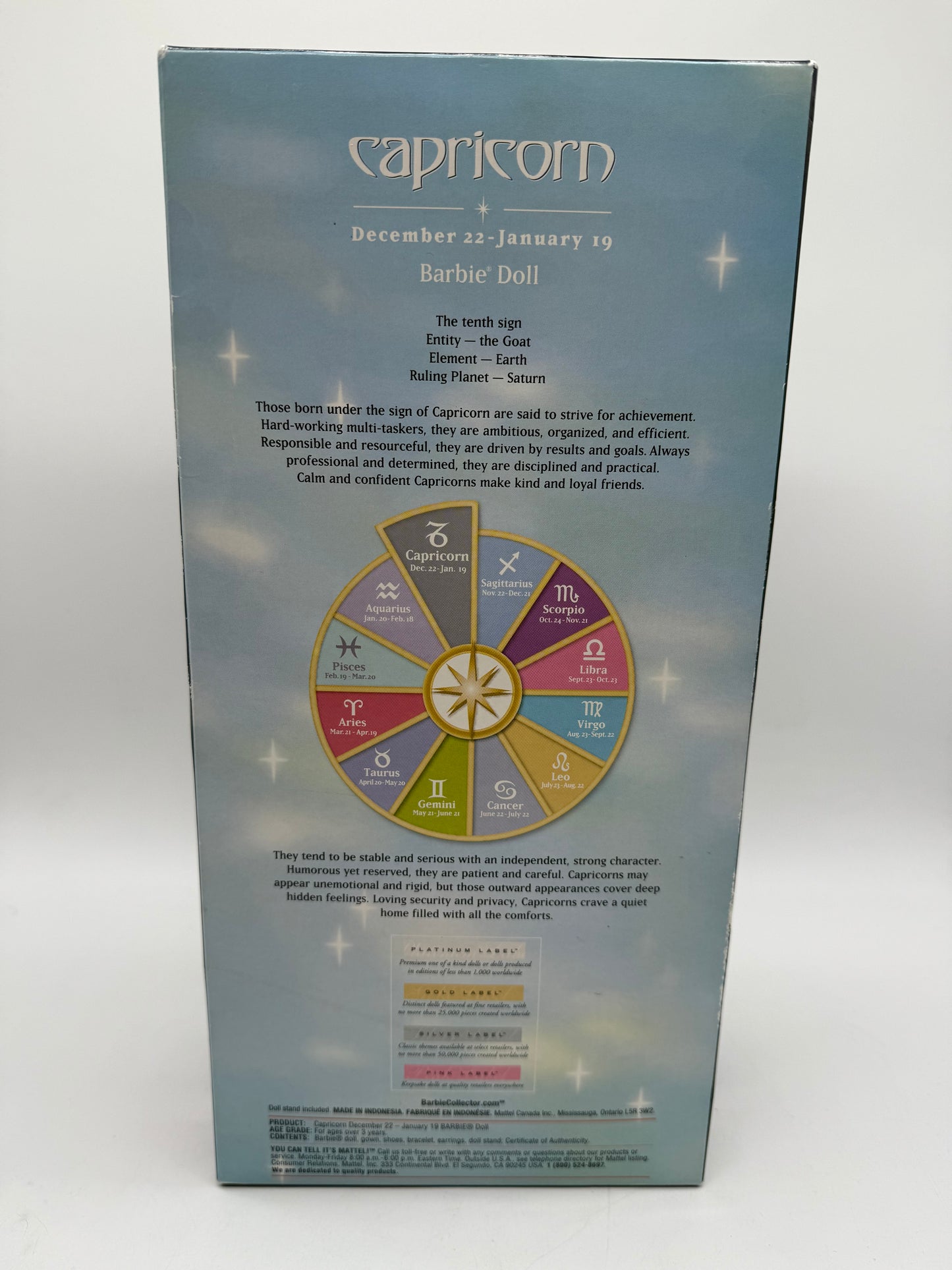 Barbie Pink Label Capricorn December 22 - January 19 2004 Mattel