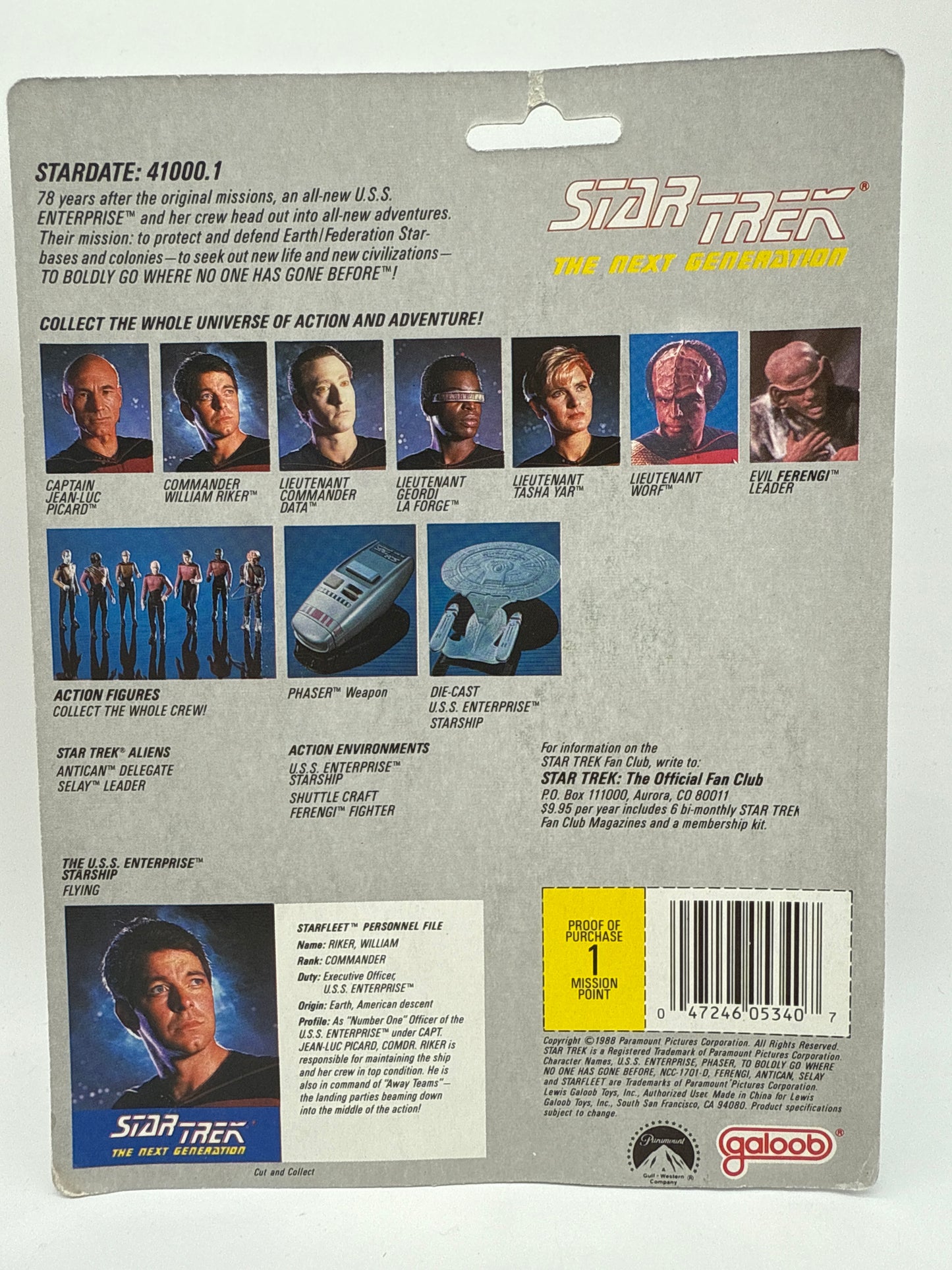 Galoob 1988 Star Trek The Next Generation Commander William Riker
