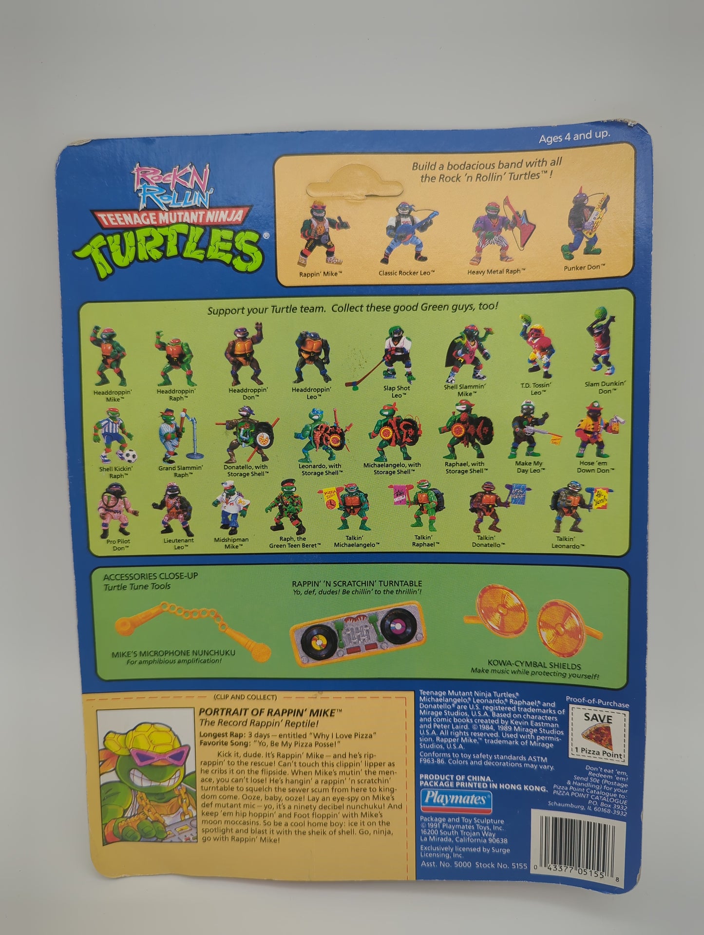 Playmates 1991 Teenage Mutant Ninja Turtles Rappin' Mike Action Figure