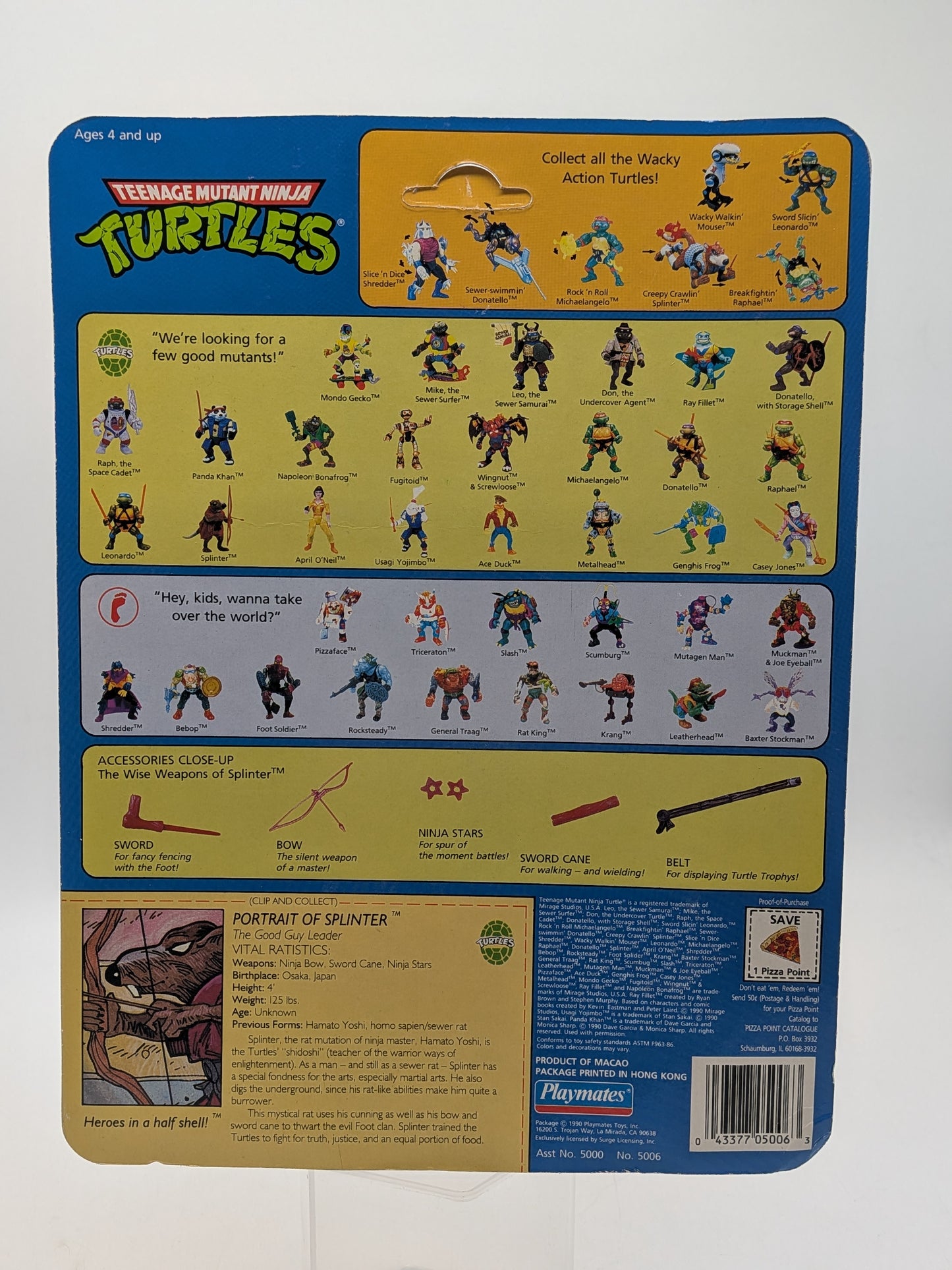 Playmates 1990 Teenage Mutant Ninja Turtles Splinter Action Figure