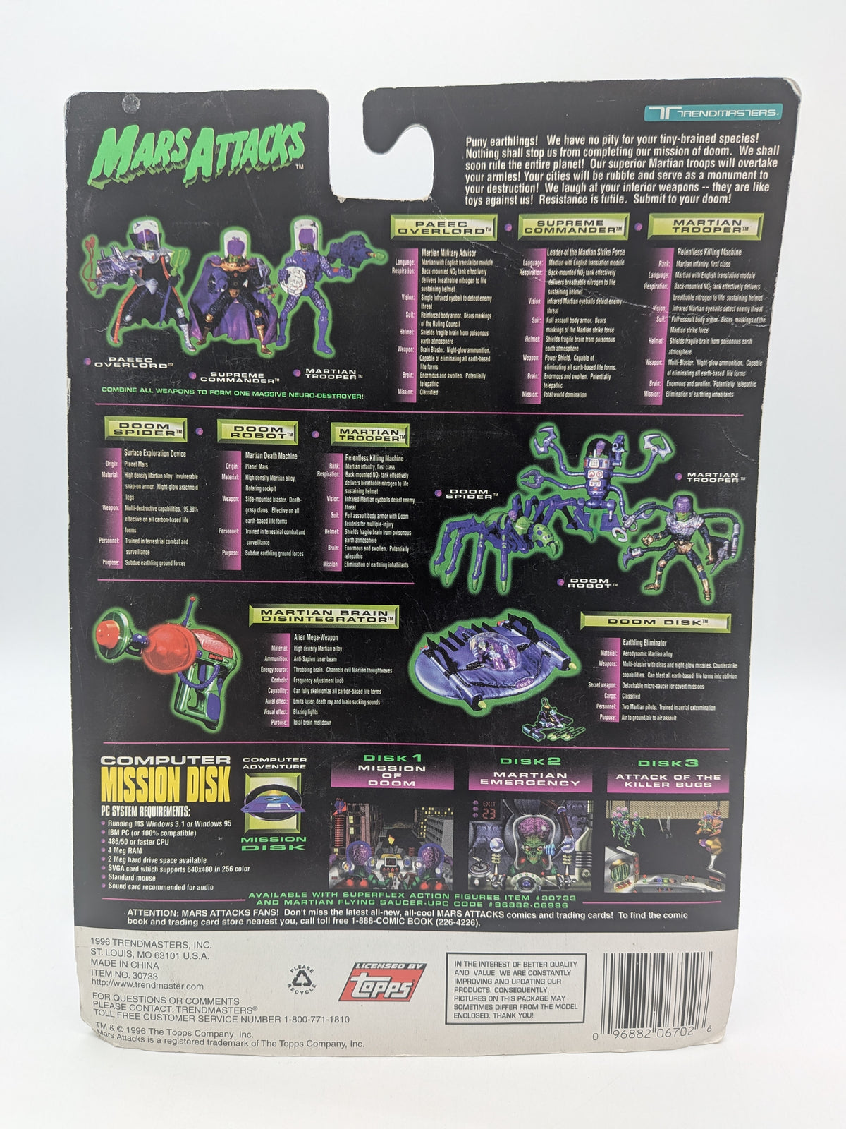 Trendmasters 1996 Mars Attacks S.A.D.A.A.M.A. Action Figure w/software floppy disc, photo 4 of 4