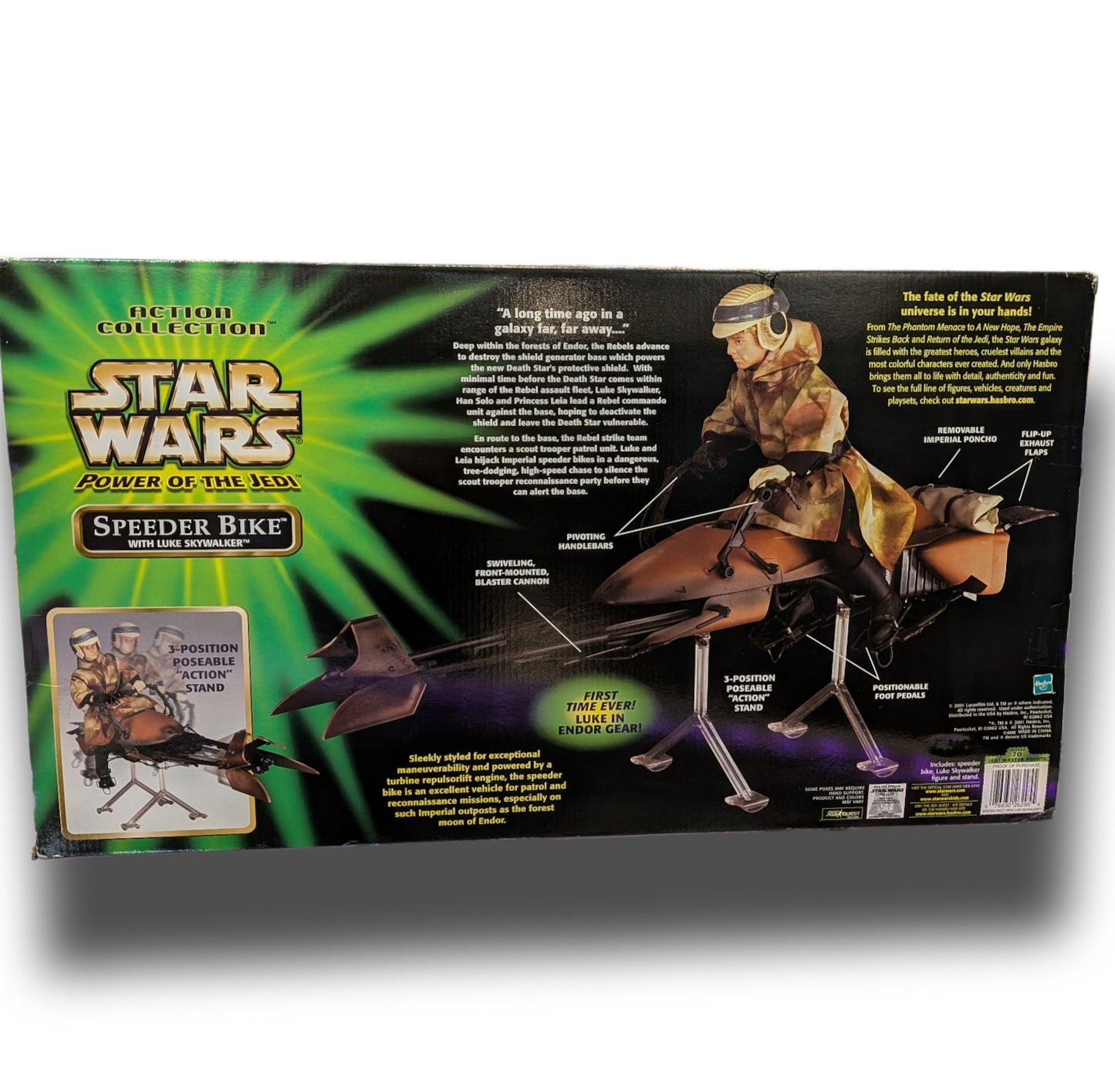 Hasbro 2001 Star Wars Power Of The Jedi Speeder Bike With Luke Skywalker