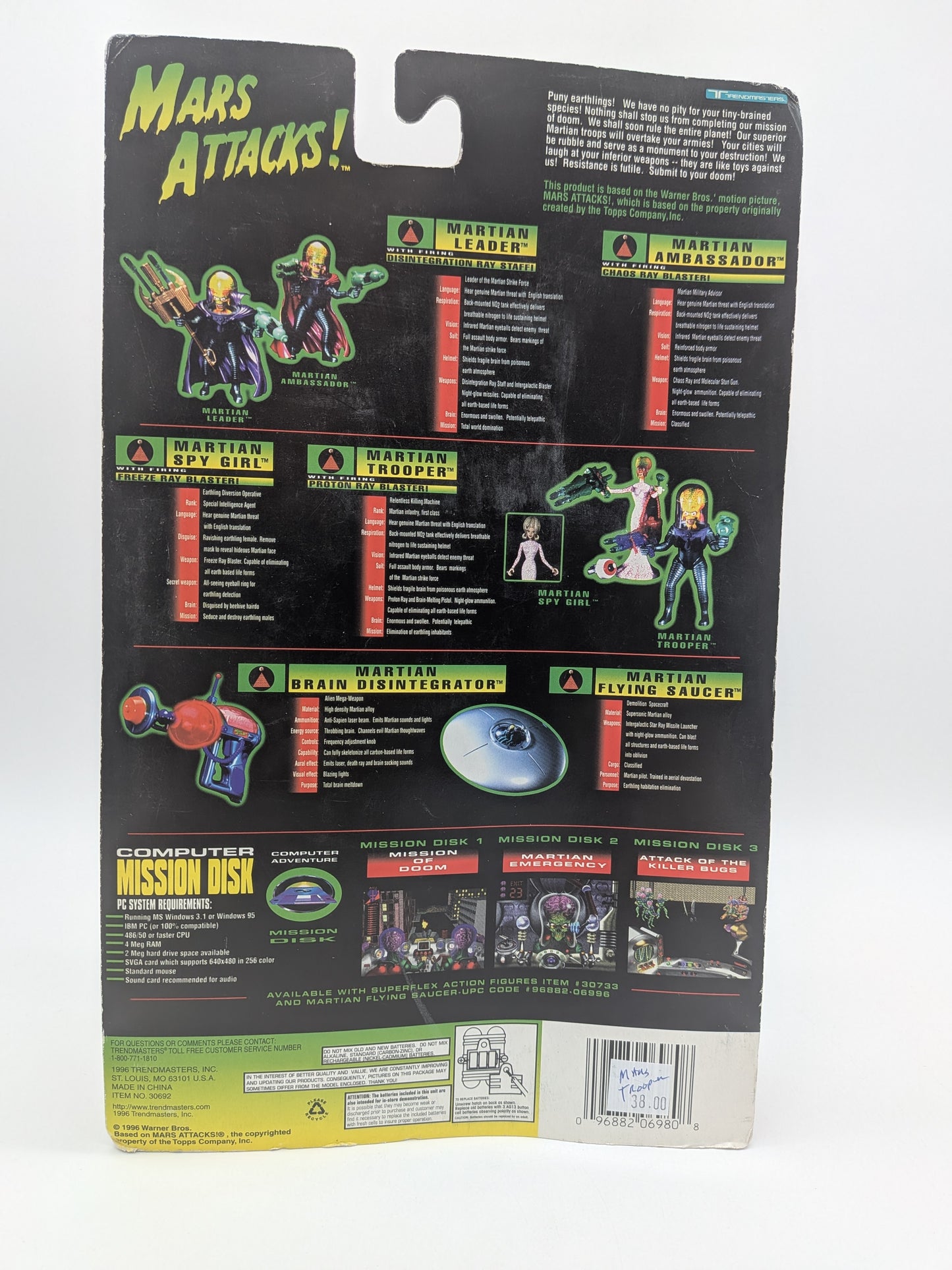 Trendmasters 1996 Mars Attacks Martian Trooper with Firing Proton Ray Blasters Action Figure