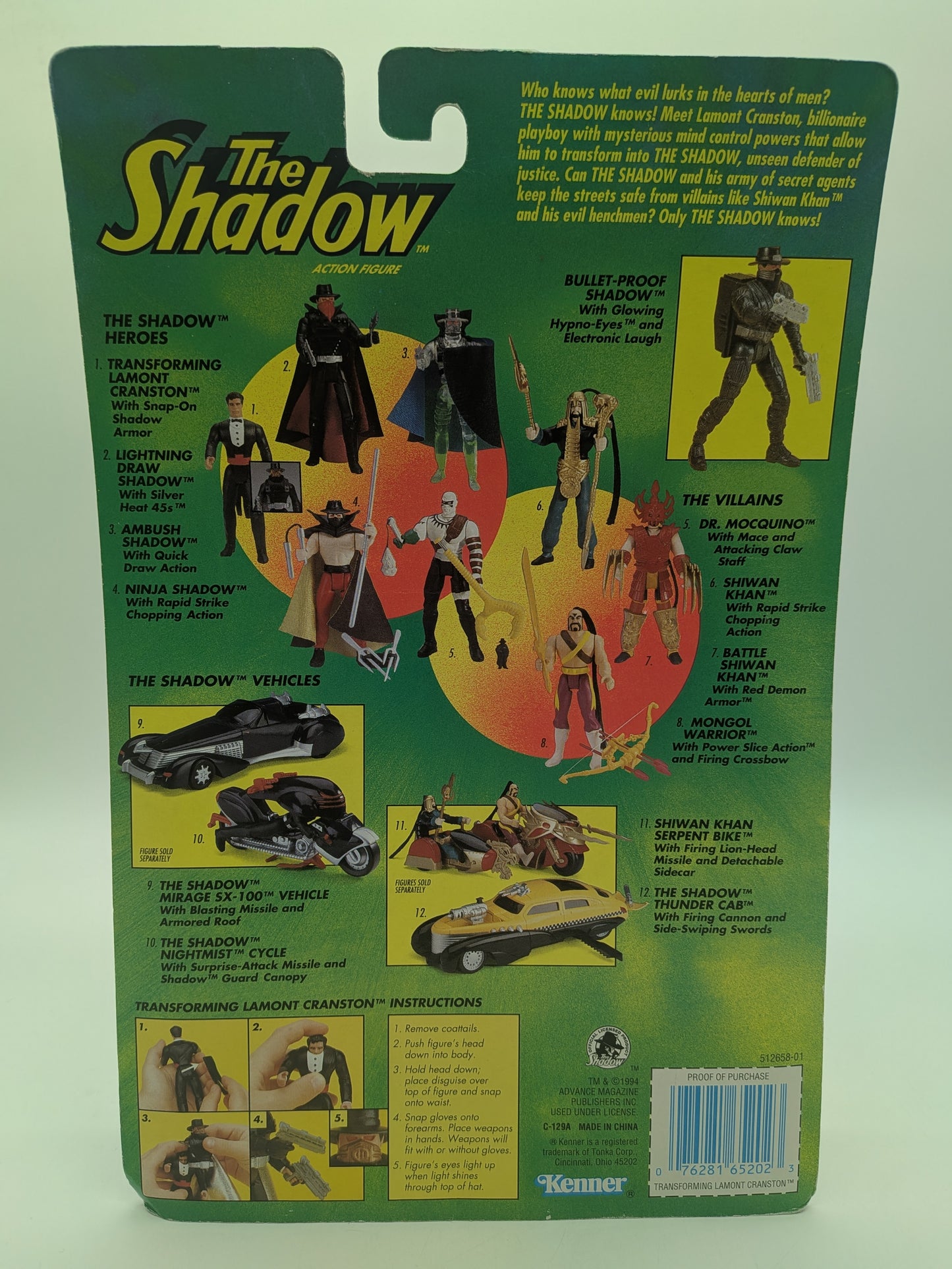 Kenner 1994 The Shadow Transforming Lamont Cranston with Snap-On Shadow Armor Action Figure
