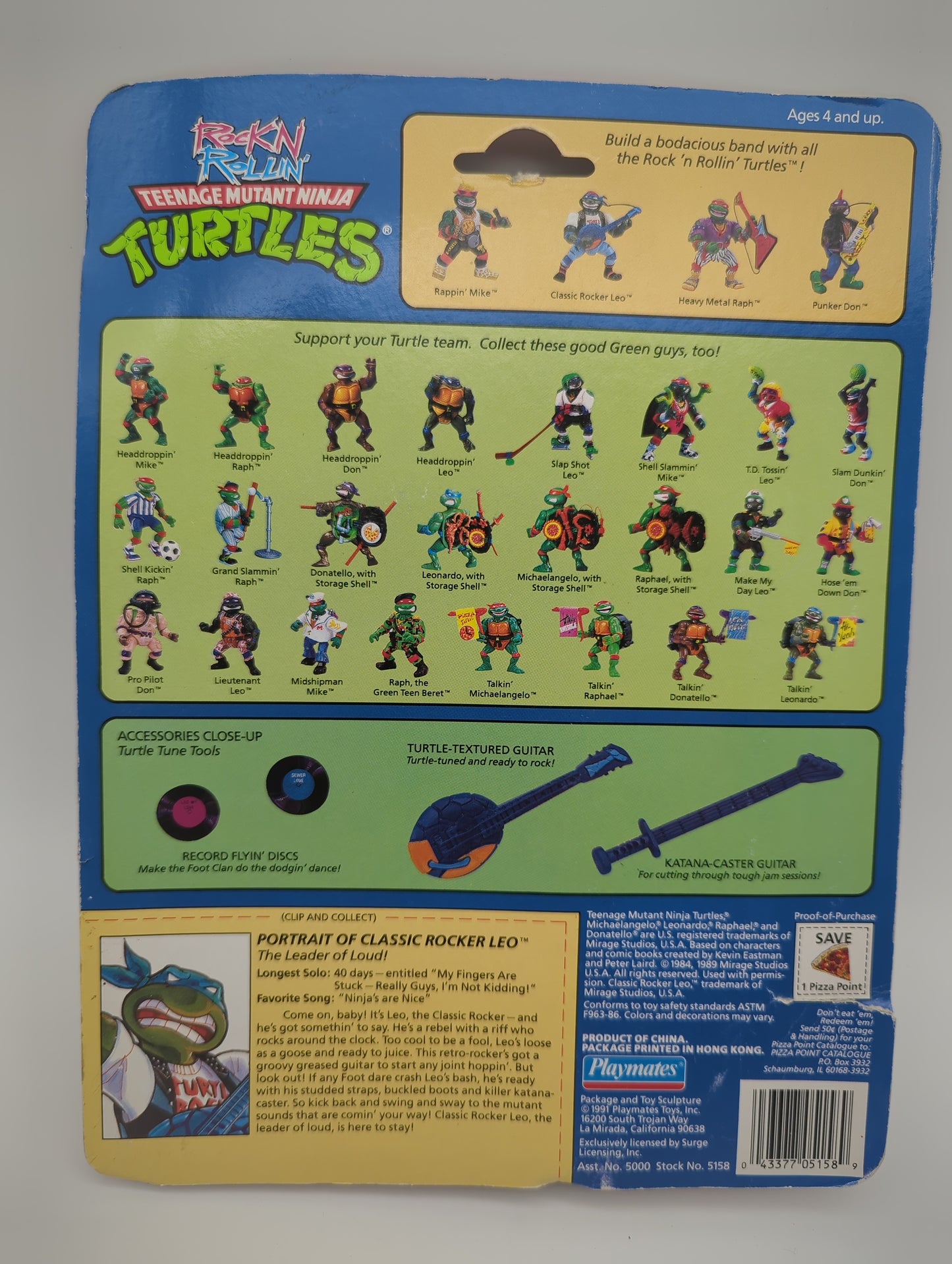 Playmates 1991 Teenage Mutant Ninja Turtles Classic Rocker Leo Action Figure