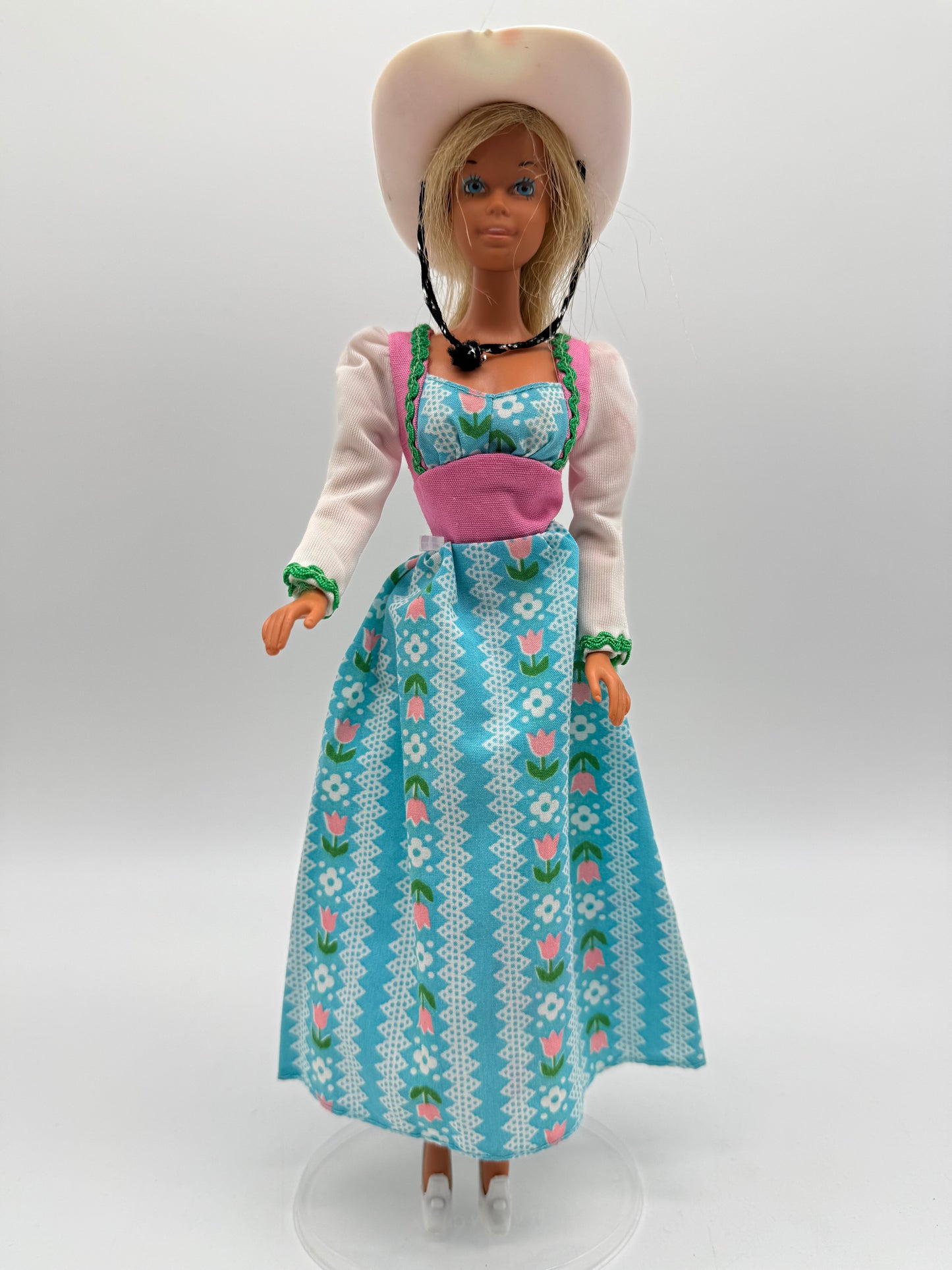 Western Barbie with Sweet 16 Floral Dress Blue Pink 1976 Mattel
