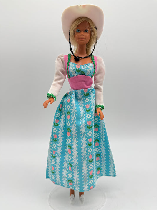 Western Barbie with Sweet 16 Floral Dress Blue Pink 1976 Mattel