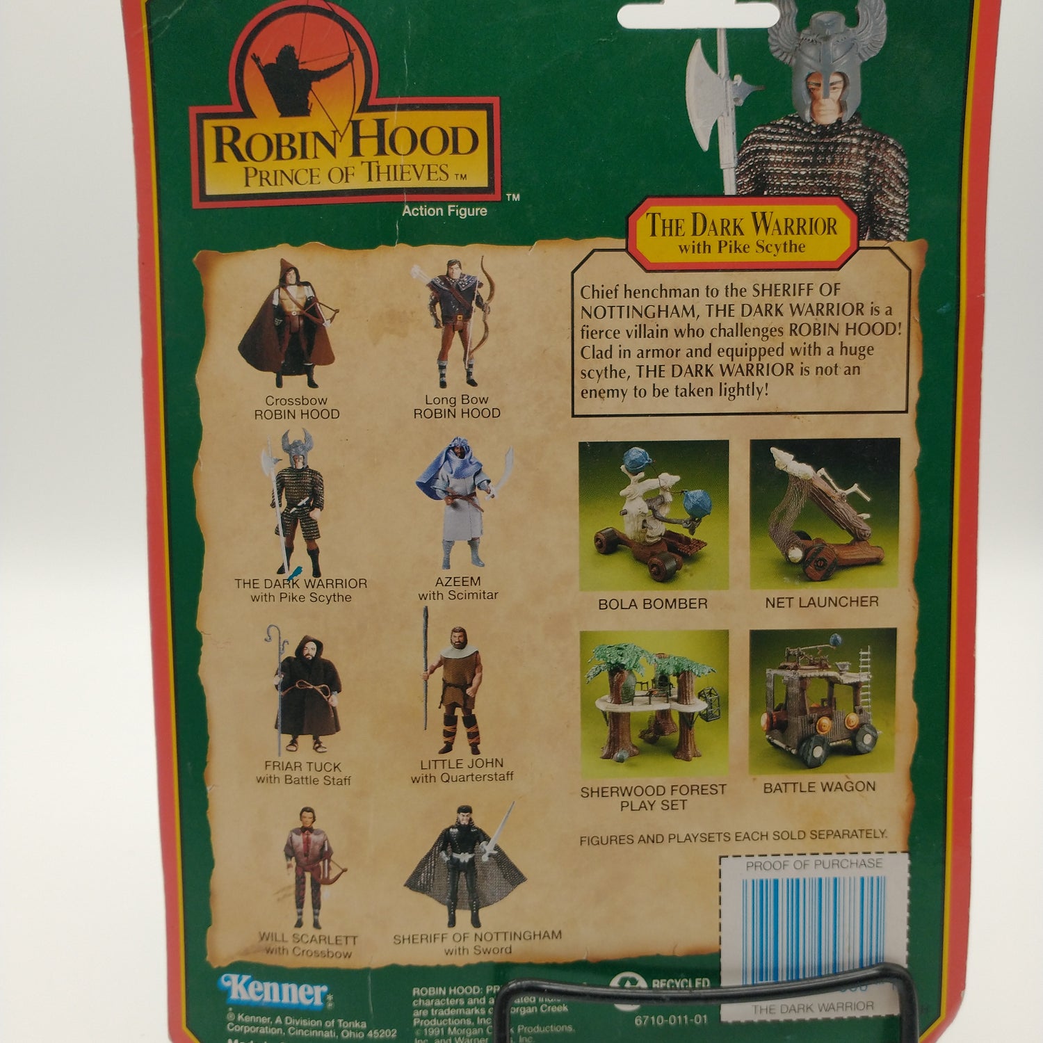 A picture of the back of the cart featuring pictures of other action figures available along with various playsets available for purchase. 