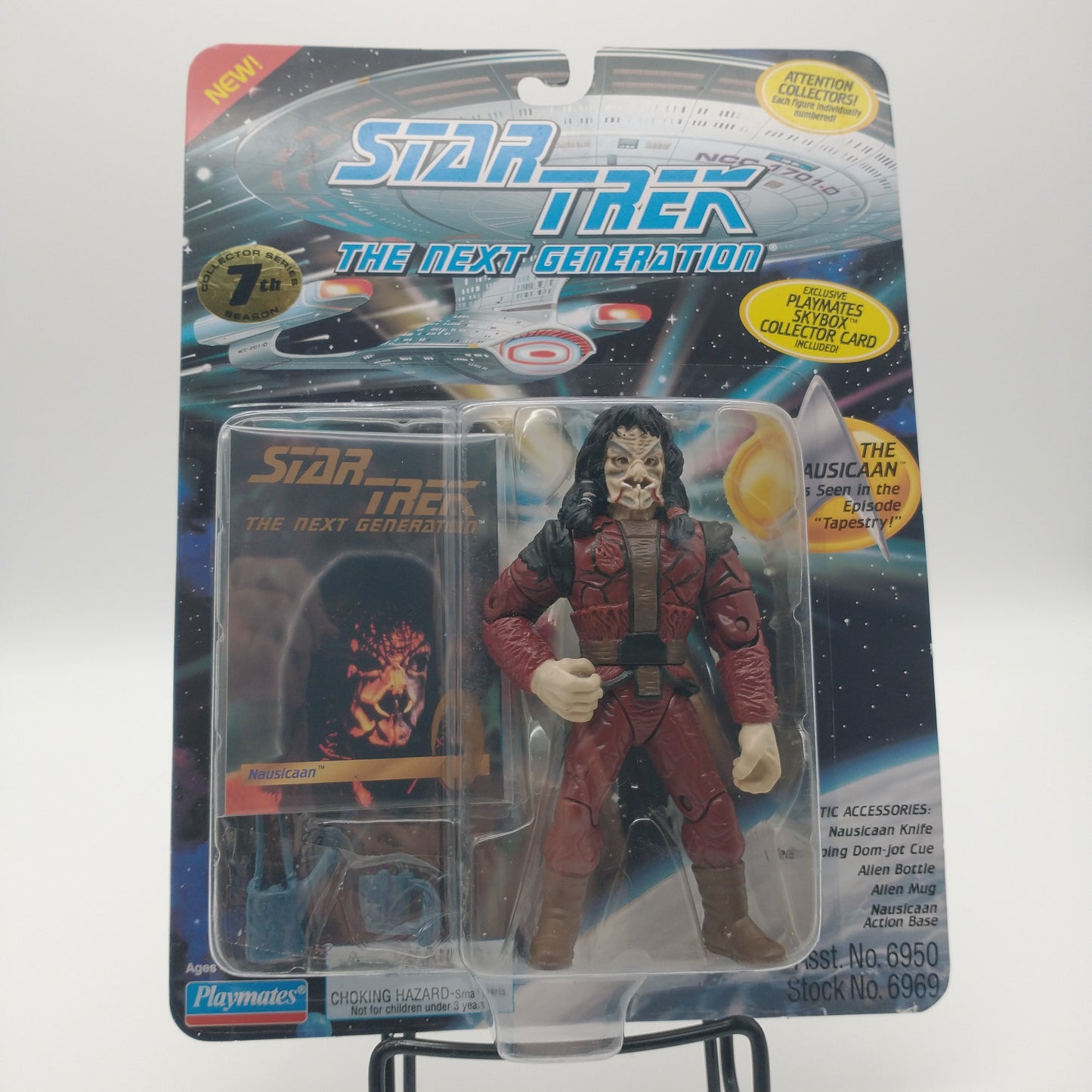 The front of the box and bubble. The bubble is sealed, the action figure is inside.