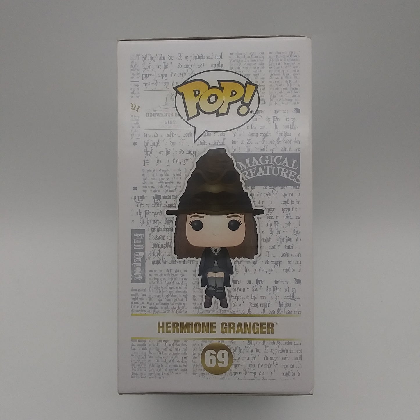 The side of the box is white with a picture of the character. She is wearing a brown hat. 