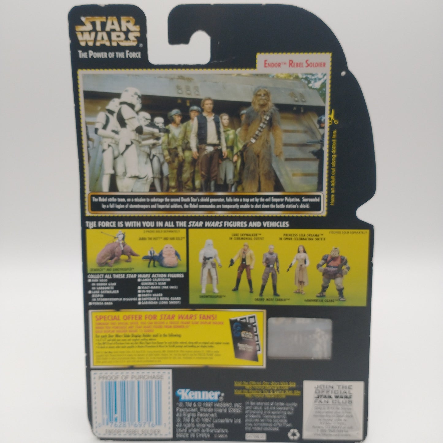 A picture of the back of the cart featuring pictures of other action figures available along with various playsets available for purchase. 