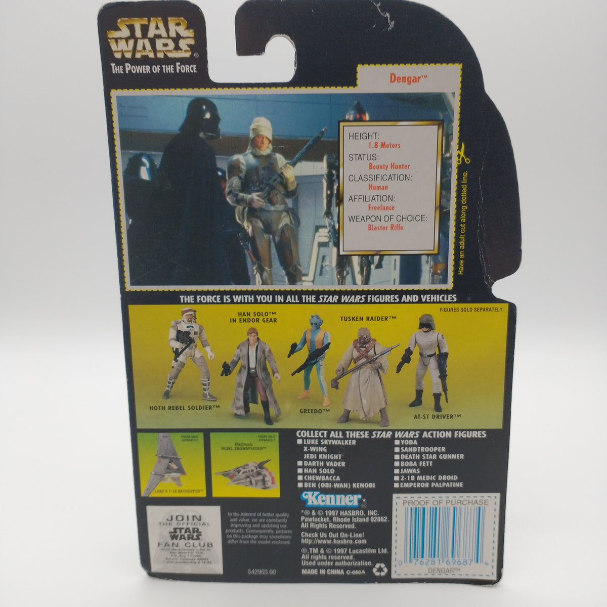 A picture of the back of the cart featuring pictures of other action figures available along with various playsets available for purchase. 