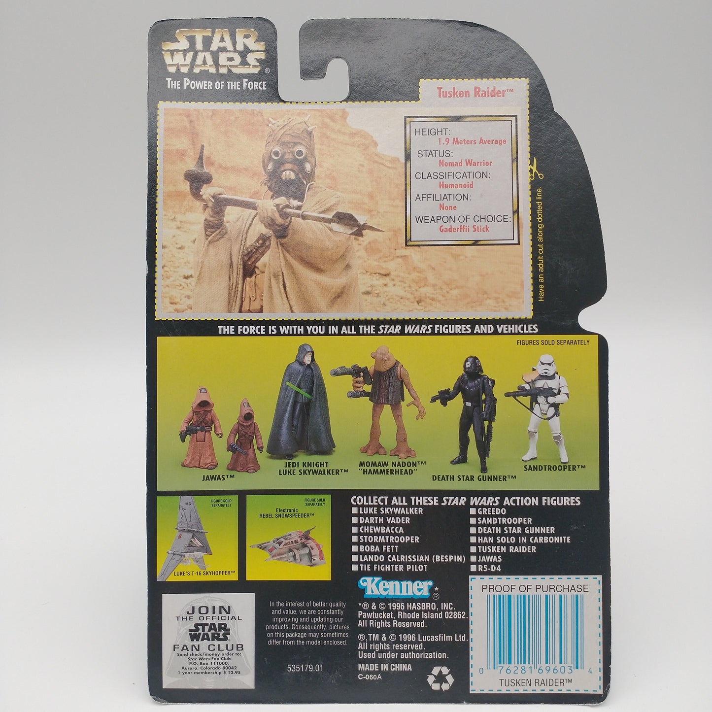A picture of the back of the cart featuring pictures of other action figures available along with various playsets available for purchase. 