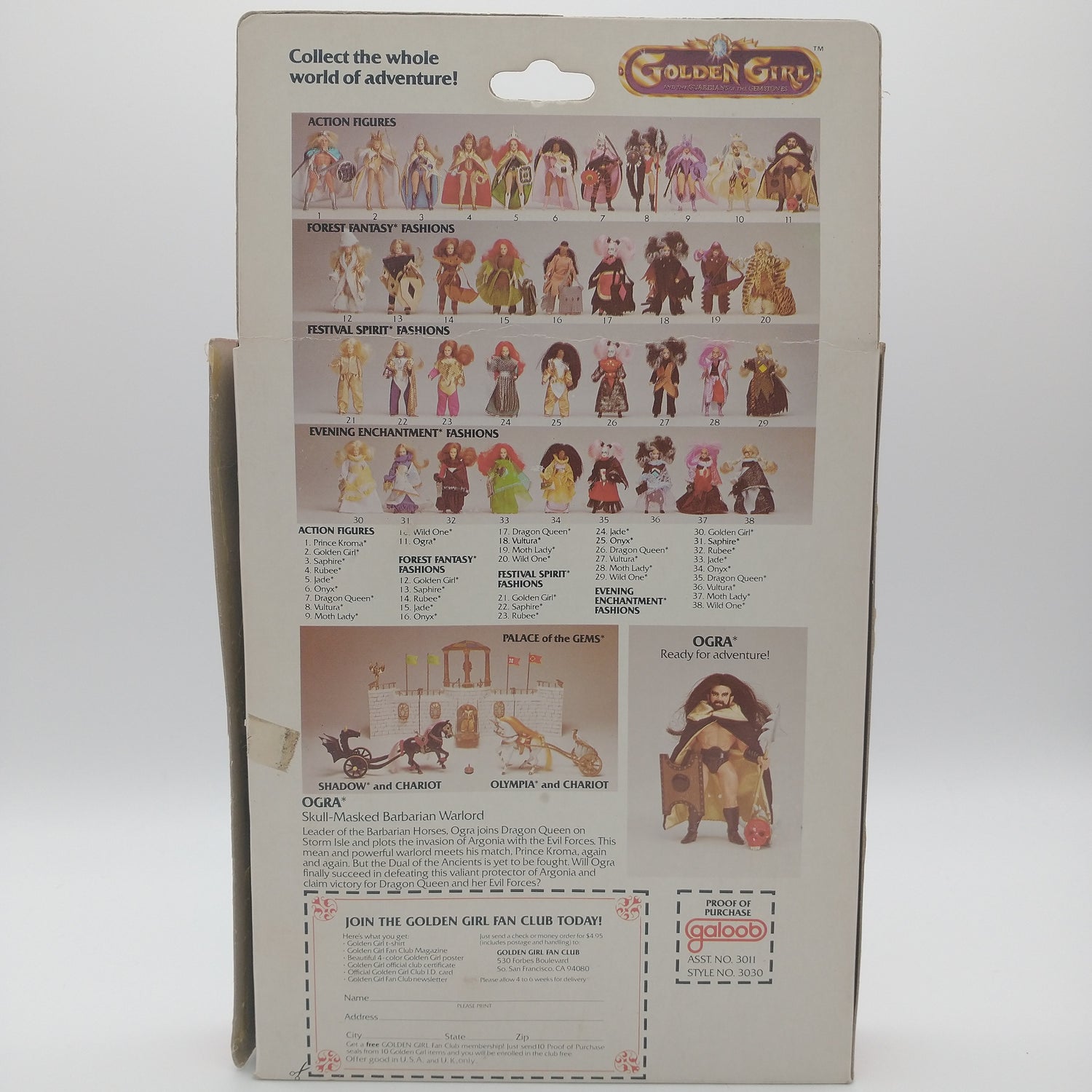 A picture of the back of the card featuring pictures of other action figures available along with various playsets available for purchase. 