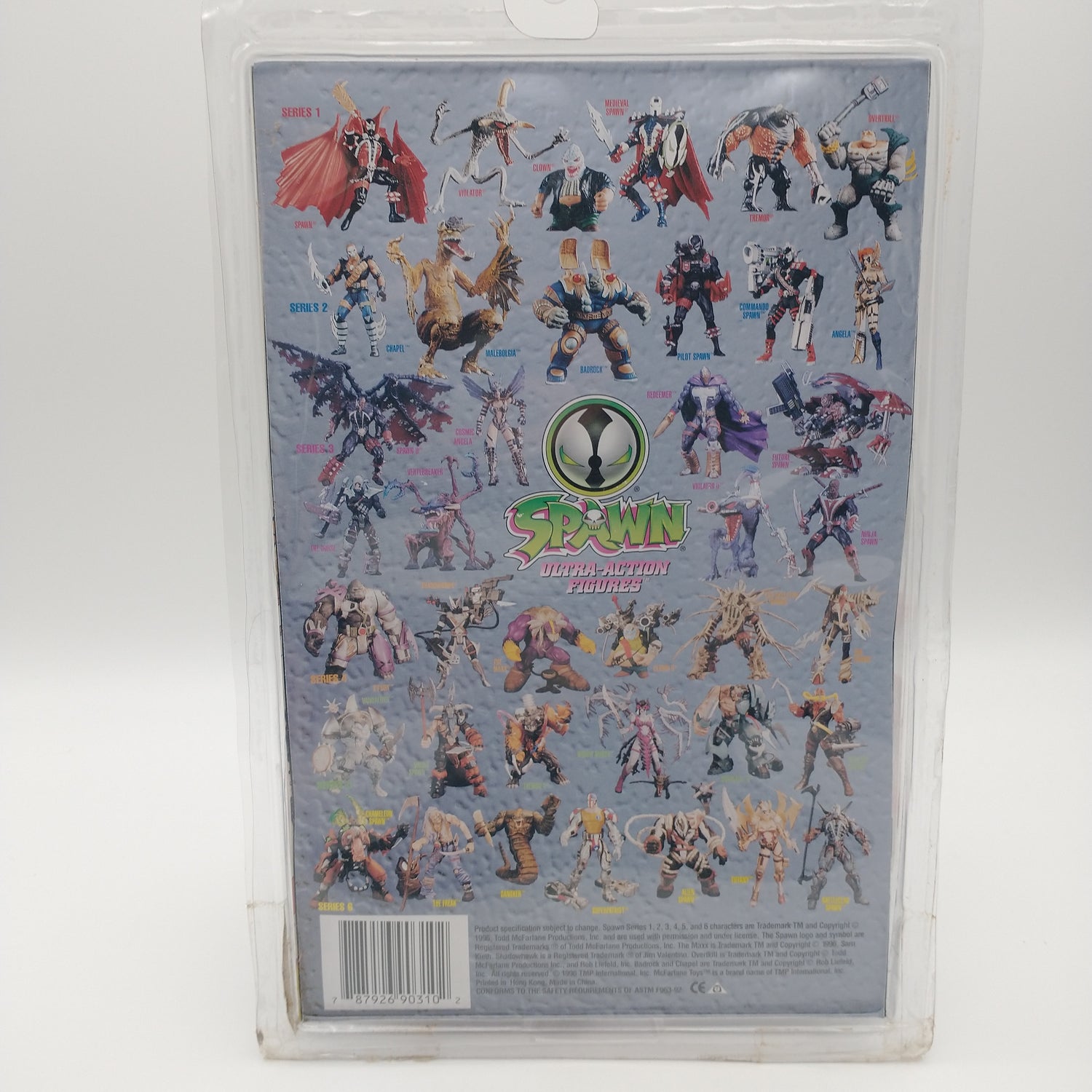 A picture of the back of the card featuring pictures of other action figures available along with various playsets available for purchase. 
