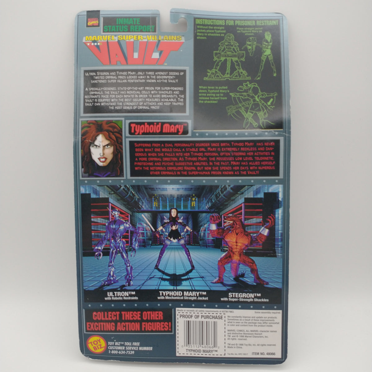 The back of the card featuring images of the action figure and a summary of information about them. It is illegible in the picture.