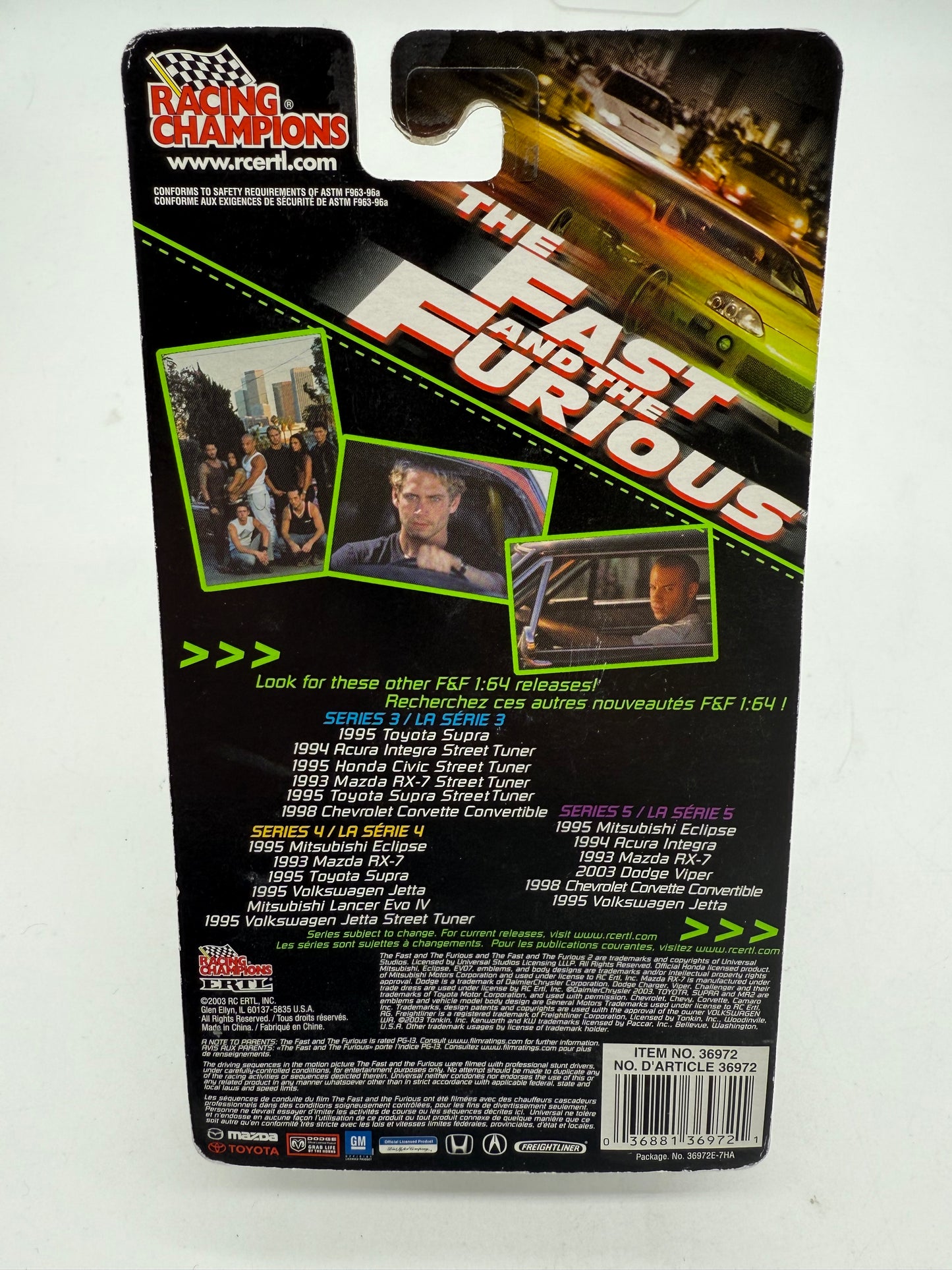 Racing Champions The Fast and The Furious 1993 Mazda. RX-7 2003 RC ERTL