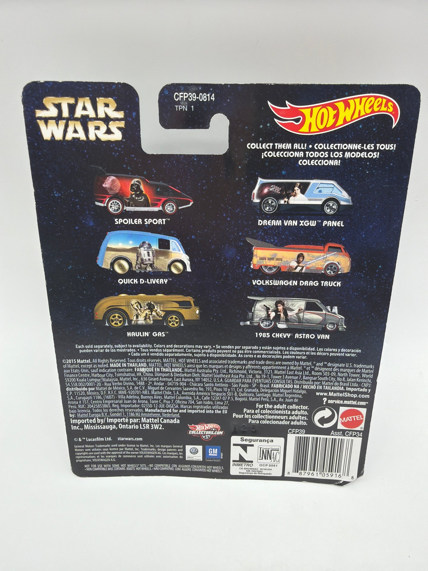 Mattel 2015 Hot Wheels Star Wars Spoiler Sport Darth Vader Diecast