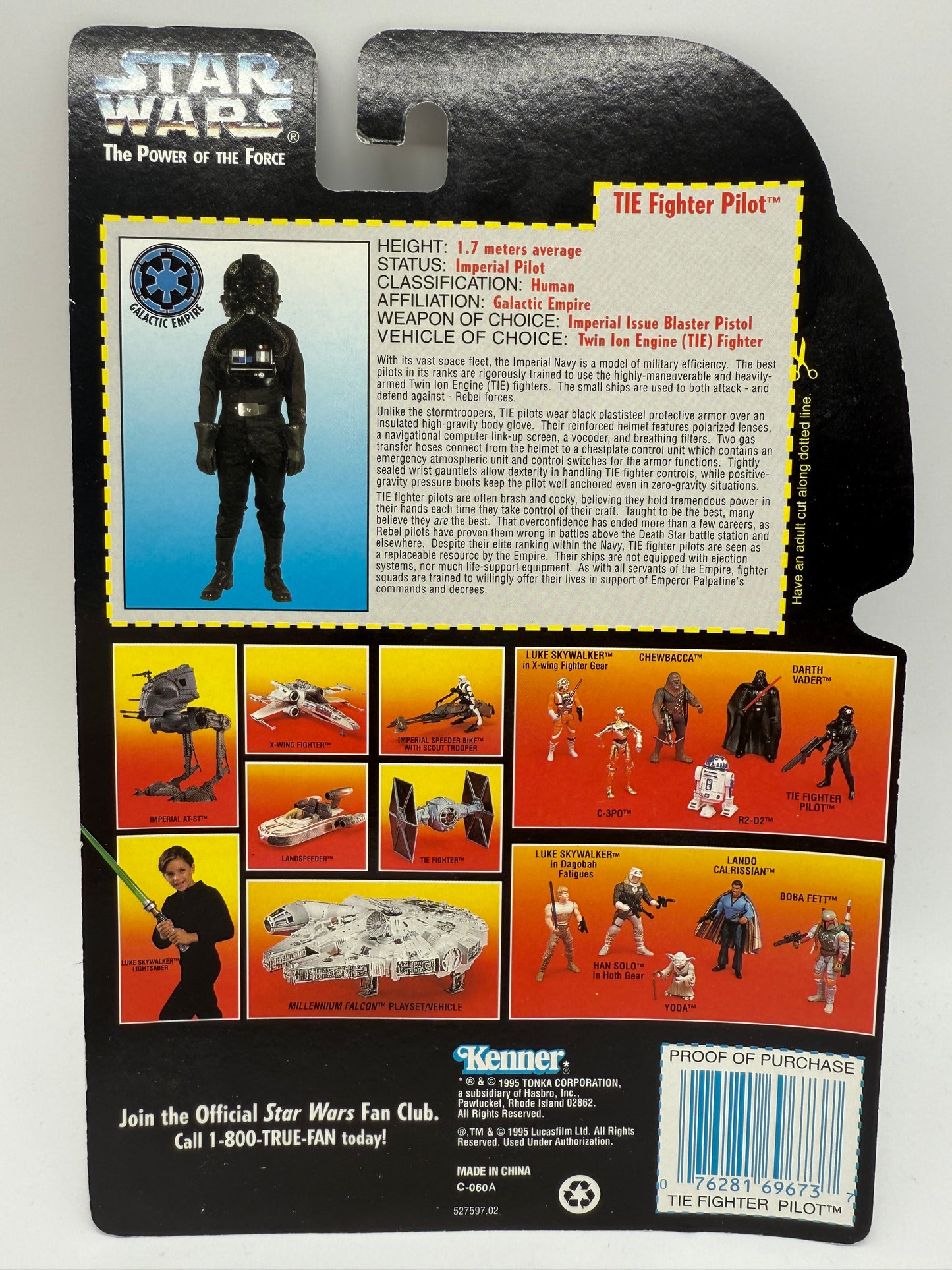 Star Wars The Power of The Force Tie Fighter Pilot 1995 Kenner