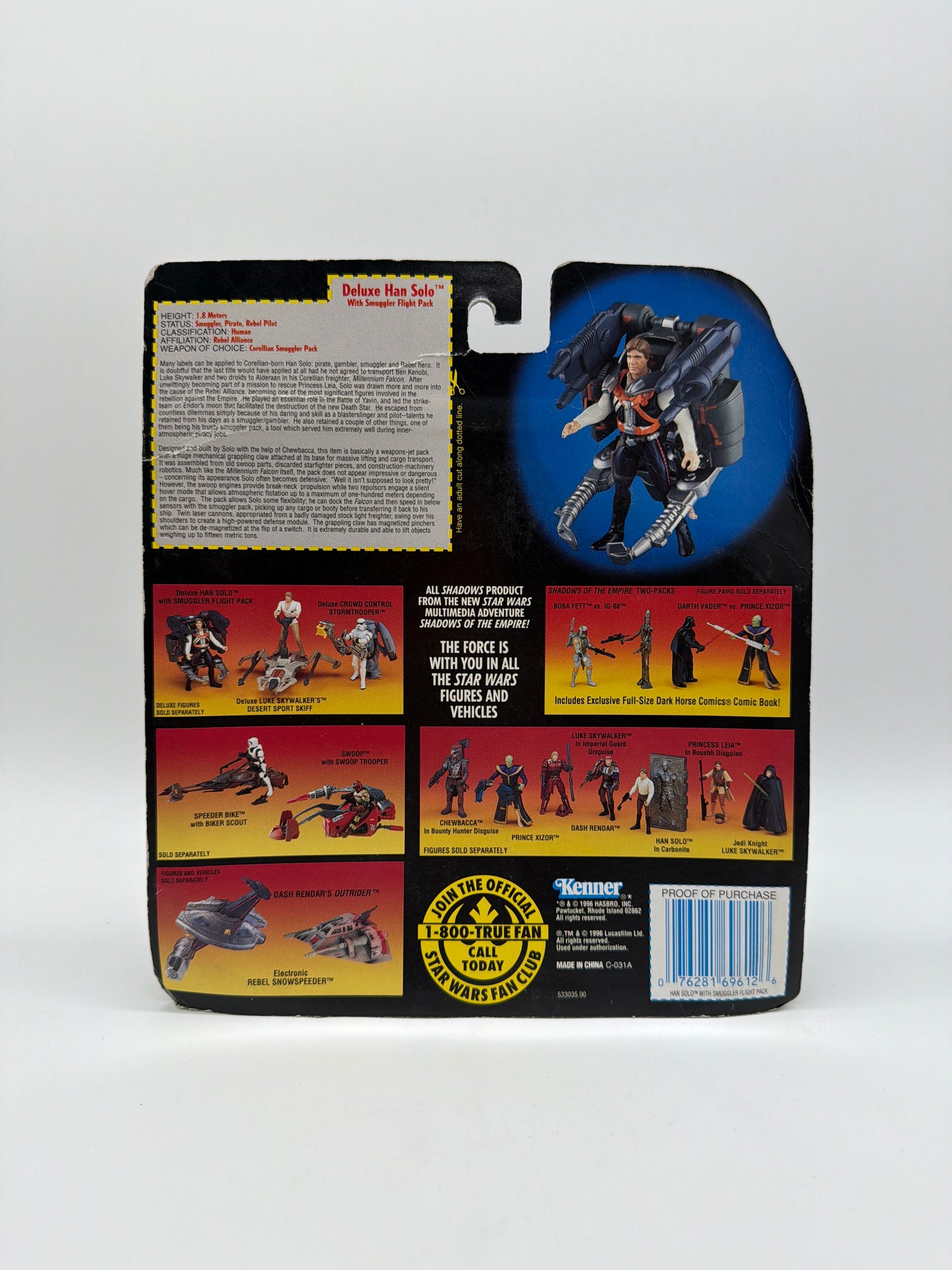Kenner 1996 Star Wars Deluxe Han Solo with Smuggler Flight Pack
