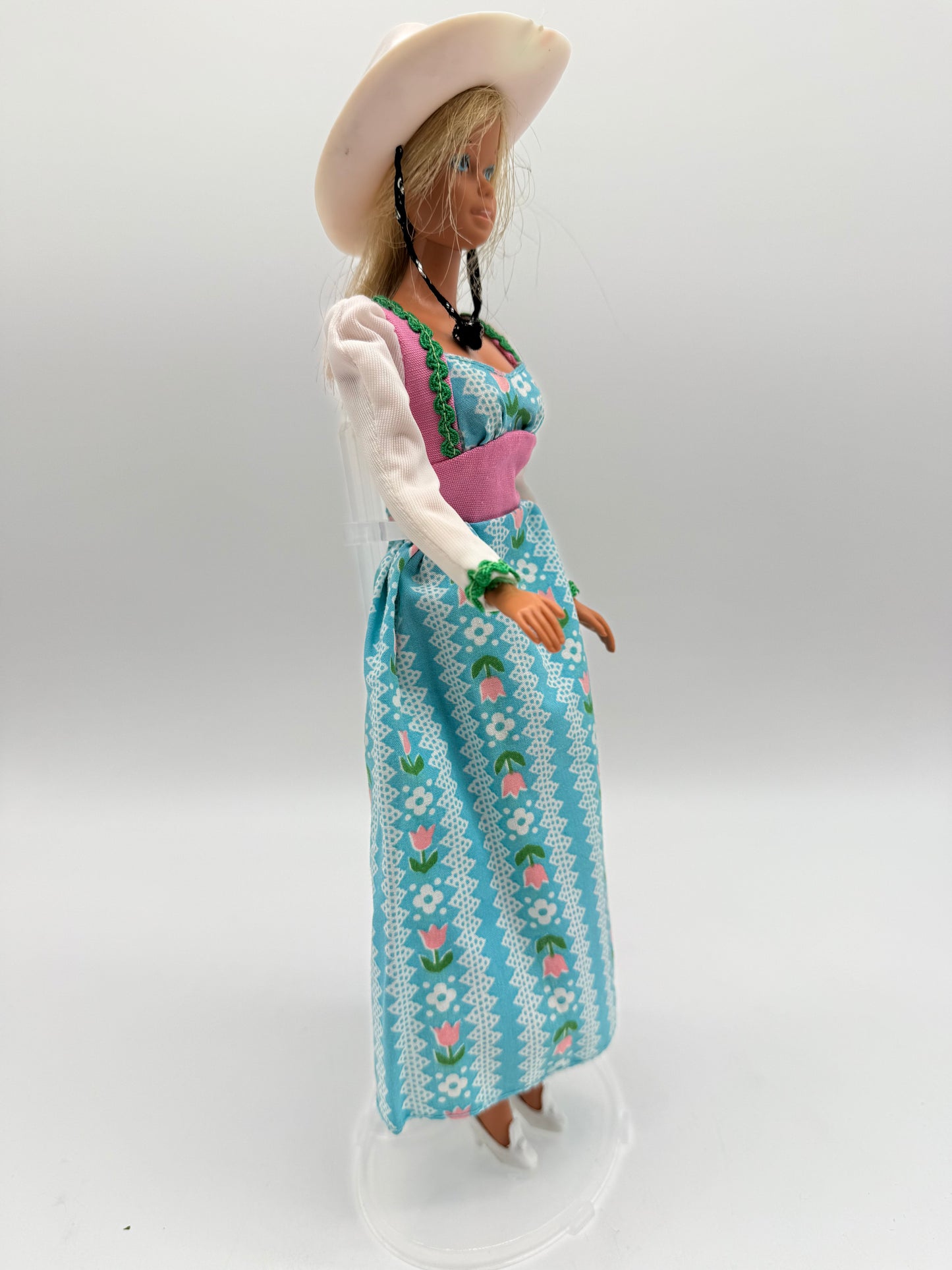 Western Barbie with Sweet 16 Floral Dress Blue Pink 1976 Mattel