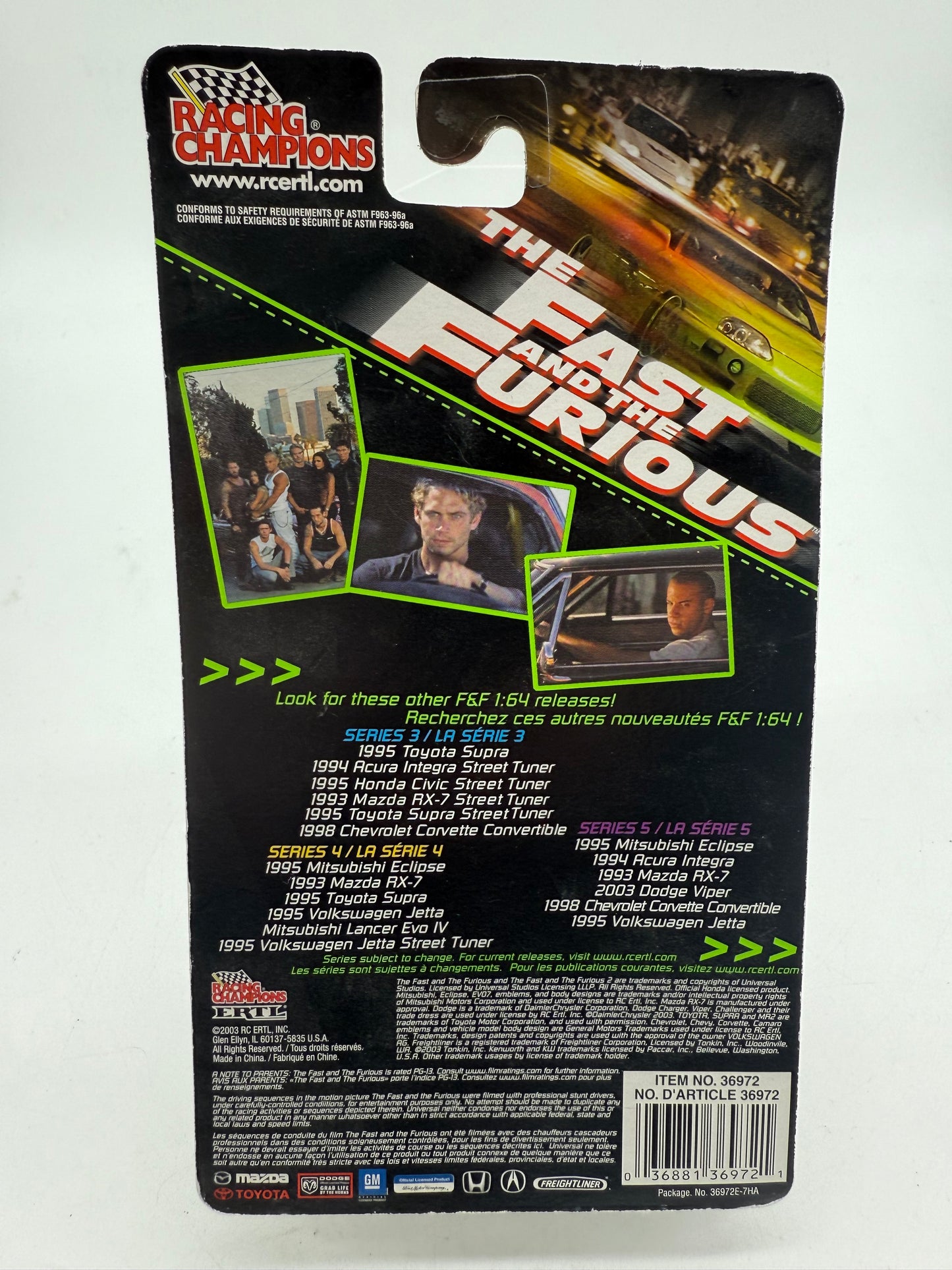 Racing Champions The Fast and The Furious 1993 Mazda RX-7 2003 RC ERTL