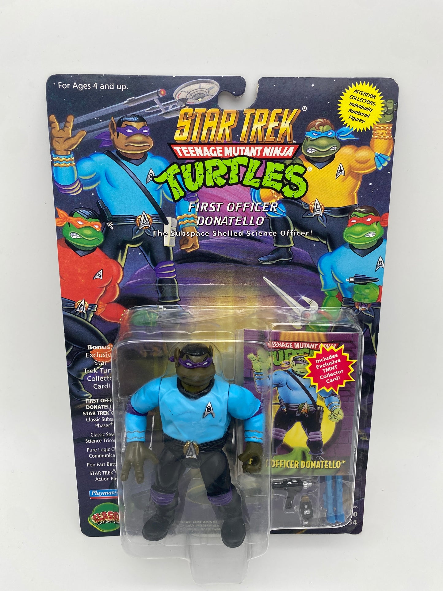 1994 Star Trek Teenage Mutant Ninja Turtles TMNT Captain Leonardo, First Officer Donatello, Chief Engineer Michaelangelo, and Chief Medical Officer Raphael Set of 4