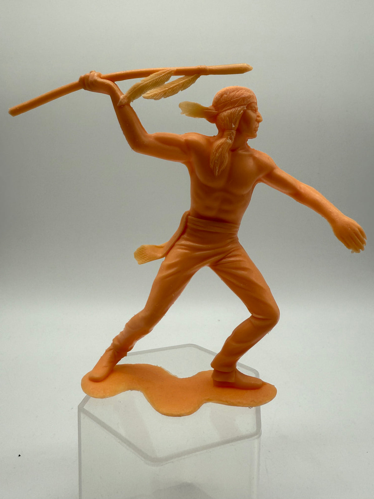 Louis Marx Vintage Plastic Native American Spearman (Orange) 1960s, photo 1 of 7