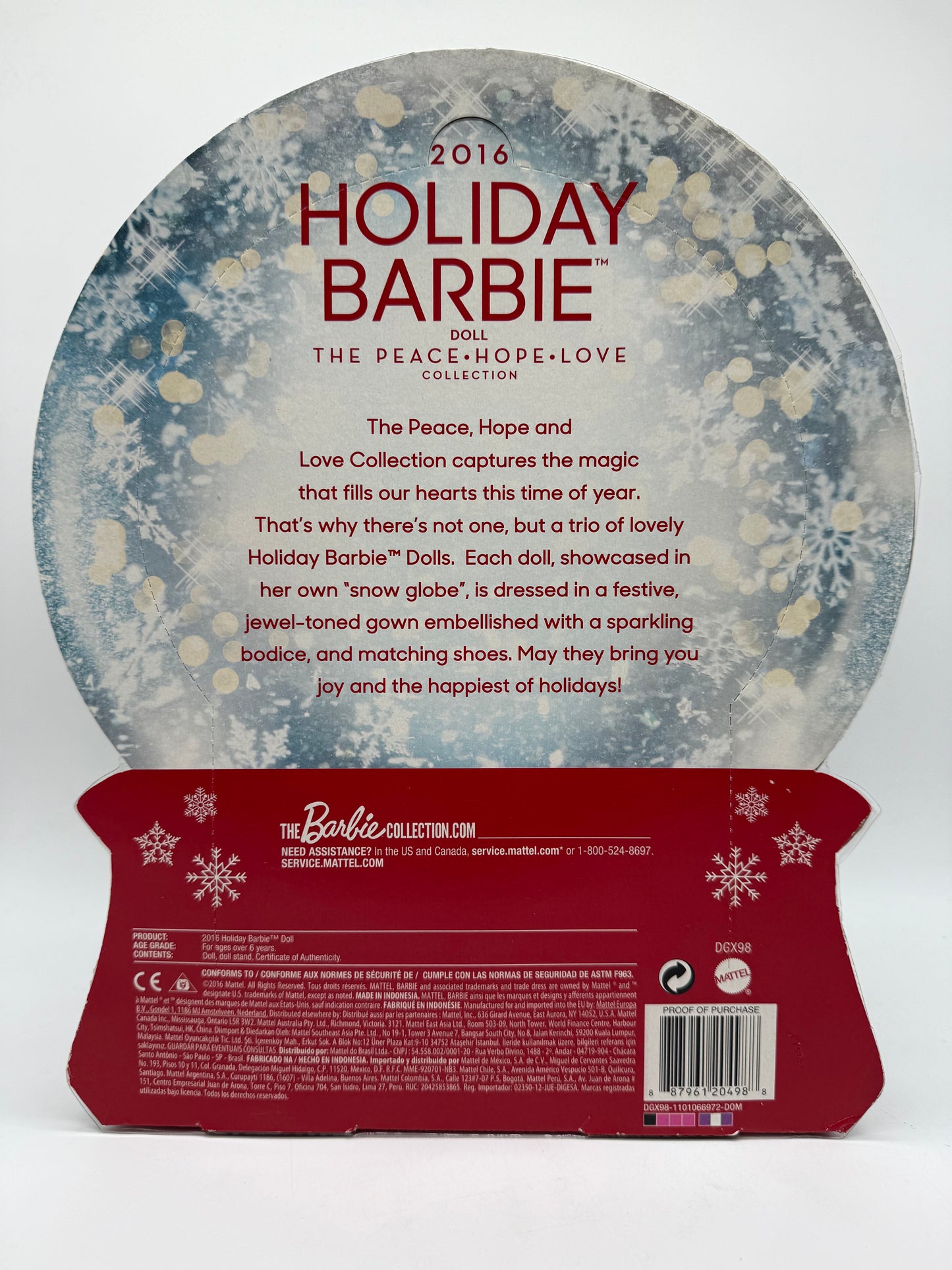 Mattel 2016 Holiday Barbie The Peace, Hope, Love Collection