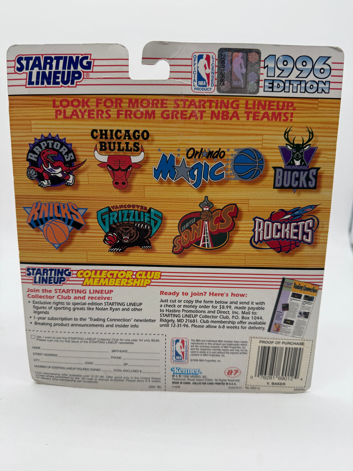 Hasbro 1996 Sports Superstar Collectibles NBA Starting Lineup Vin Baker, photo 2 of 2
