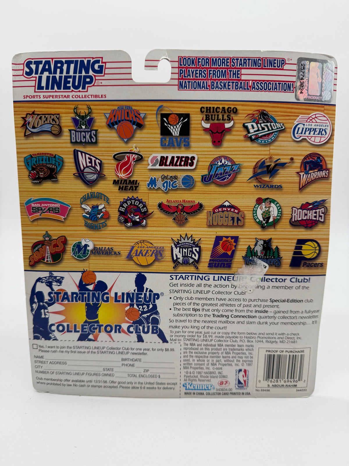 Hasbro 1997 Sports Superstar Collectibles NBA Starting Lineup Shareef Agour-Rahim, photo 2 of 2