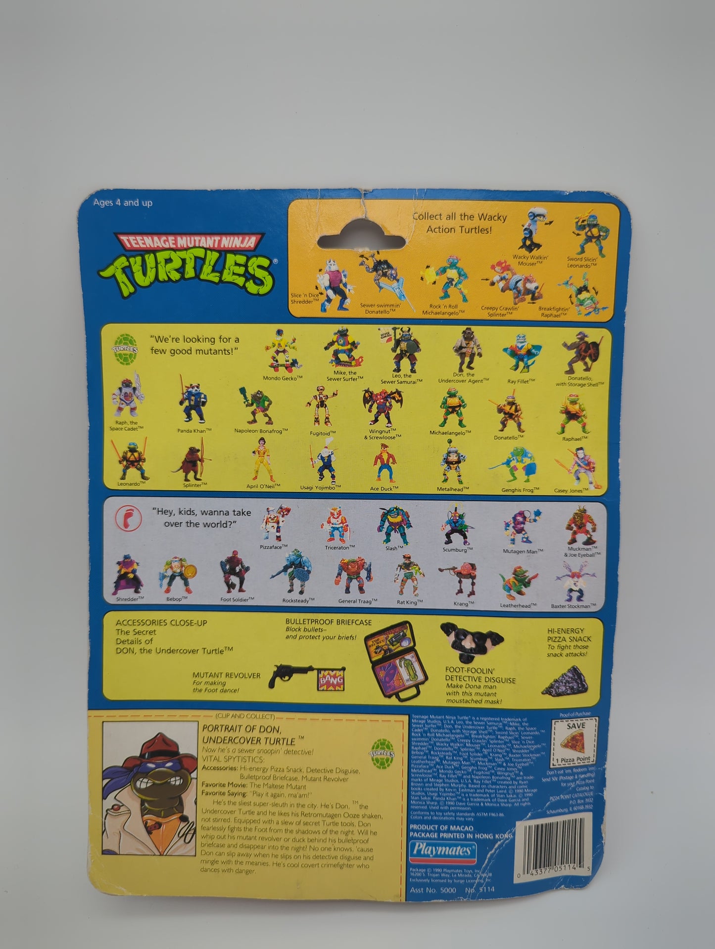 Playmates 1990 Teenage Mutant Ninja Turtles Don the Undercover Turtle Action Figure