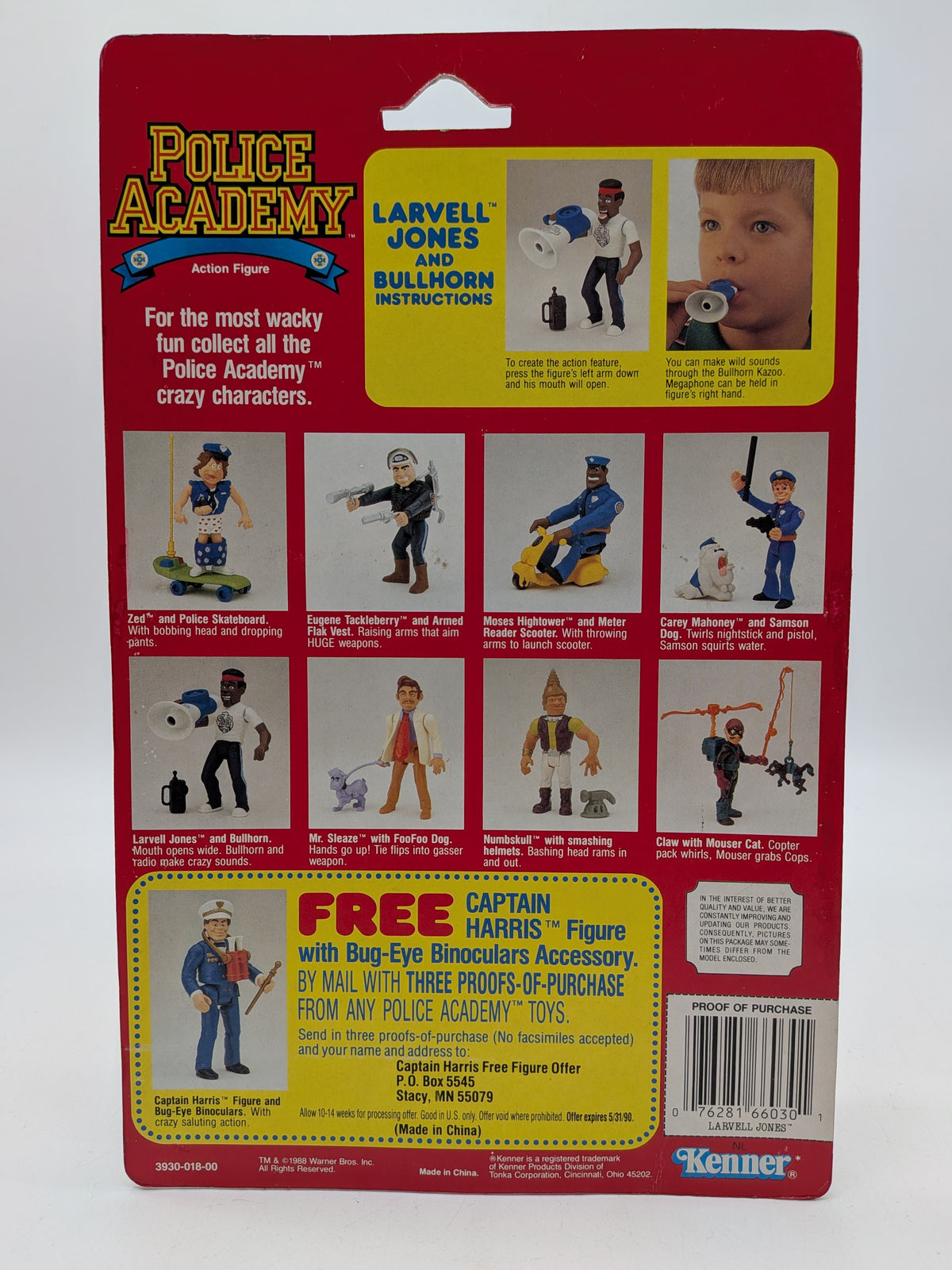 Kenner 1988 Police Academy Larvell Jones and Bullhorn Action Figure, photo 2 of 5